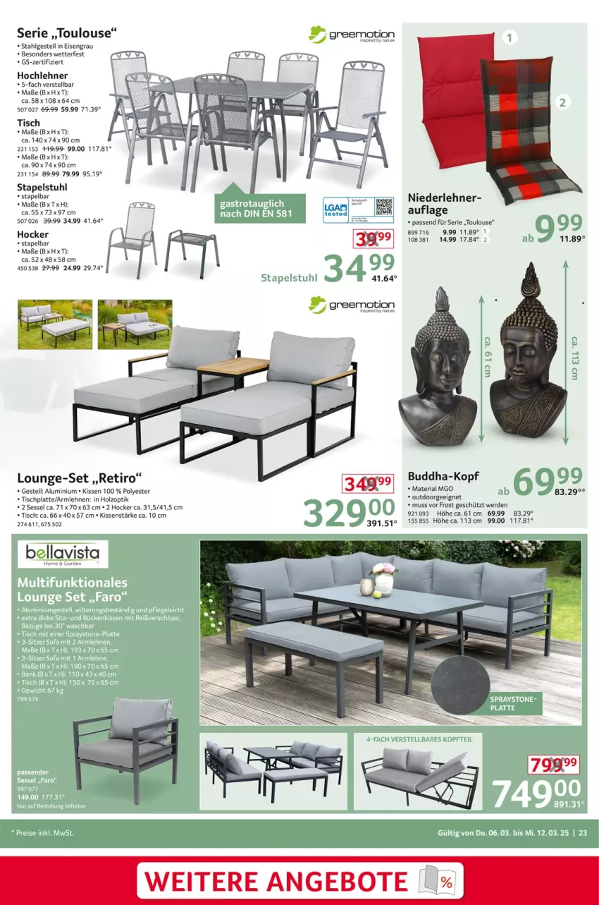 Aktueller Prospekt Selgros - Non Food - von 06.03 bis 12.03.2025 - strona 23 - produkty: angebot, angebote, armlehnen, Buddha, eis, erde, greemotion, hocker, Holz, HP, kissen, latte, LG, lounge-set, Ria, sessel, stapelstuhl, stuhl, Ti, tisch, tischplatte