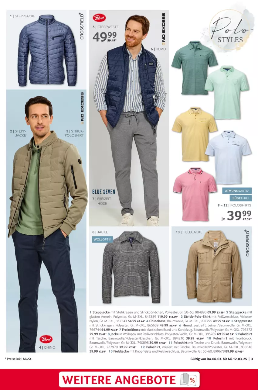 Aktueller Prospekt Selgros - Non Food - von 06.03 bis 12.03.2025 - strona 3 - produkty: asti, Bau, baumwolle, eis, hemd, hose, Jacke, latte, leine, Polo-Shirt, poloshirt, reis, shirt, shirts, Steppjacke, Tasche, Ti, tisch, Weste, wolle