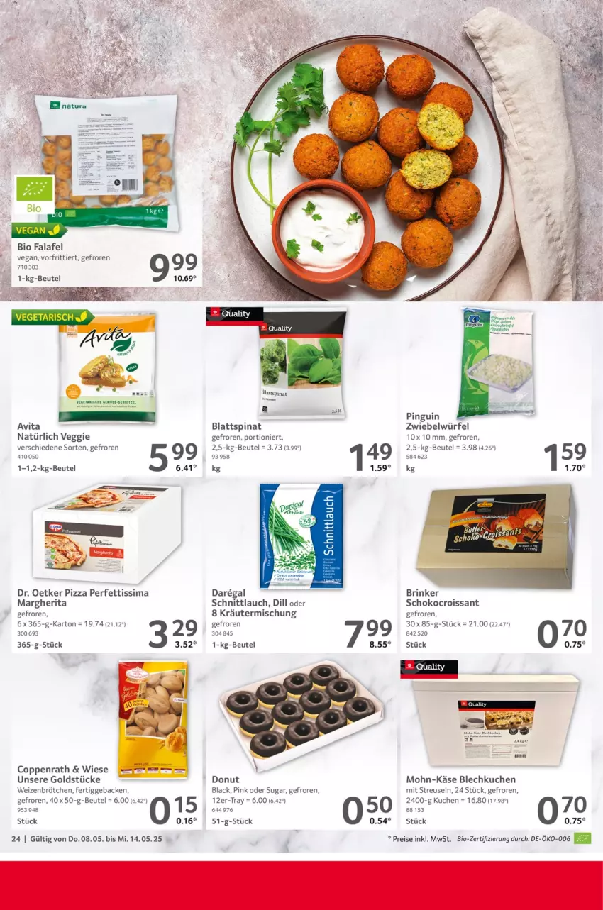 Aktueller Prospekt Selgros - Food - von 08.05 bis 14.05.2025 - strona 24 - produkty: beutel, bio, blattspinat, brötchen, coppenrath, Croissant, Donut, Dr. Oetker, eis, Falafel, geback, Goldstücke, Käse, kräuter, Kräutermischung, kuchen, lack, margherita, pingui, pizza, regal, reis, schnittlauch, schnitzel, schoko, sim, spinat, Ti, Vegeta, veggie, vita, weizenbrötchen, würfel, zwiebel