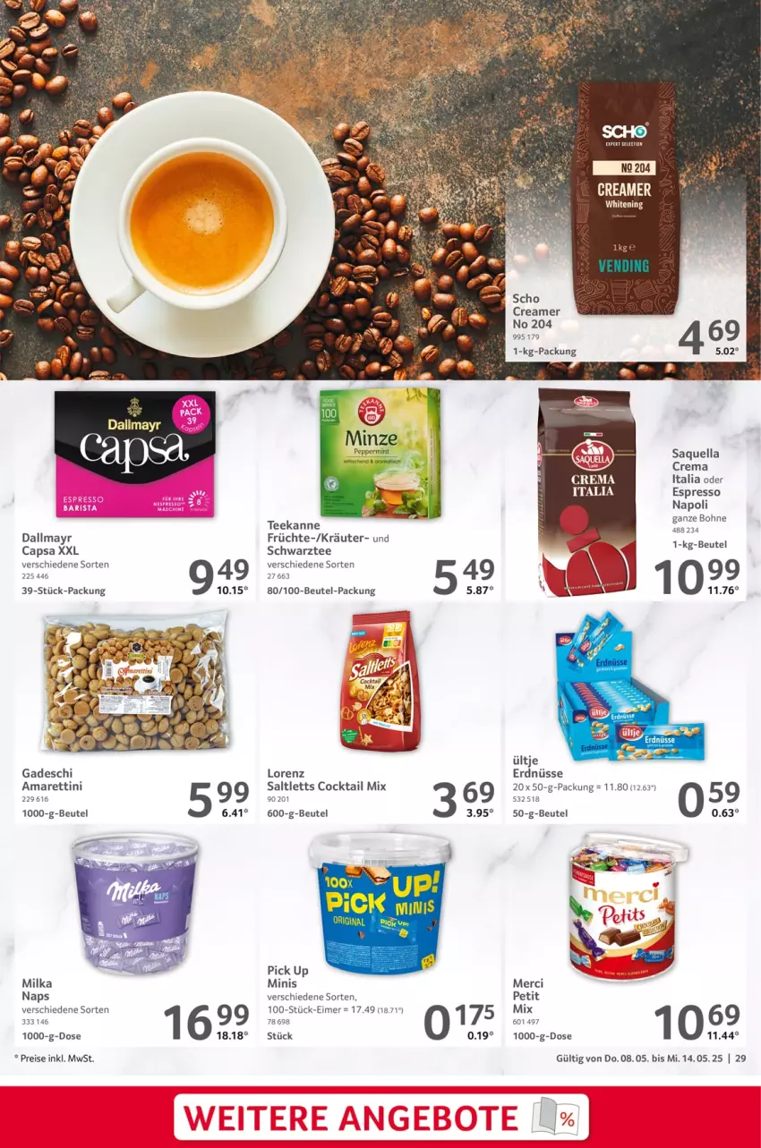 Aktueller Prospekt Selgros - Food - von 08.05 bis 14.05.2025 - strona 29 - produkty: beutel, bohne, Cap, cocktail, dallmayr, eimer, eis, erdnüsse, espresso, früchte, gin, kräuter, lorenz, merci, milka, reis, saltletts, tee, teekanne, Ti, ültje, ZTE