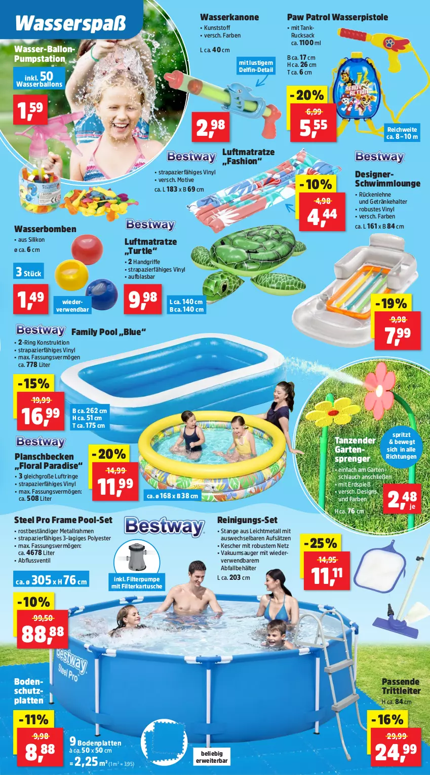 Aktueller Prospekt Thomas Philipps - von 16.06 bis 21.06.2025 - strona 5 - produkty: ball, Behälter, Bodenplatte, family pool, Garten, gartenschlauch, getränk, getränke, getränkehalter, Kescher, latte, luftmatratze, Lusti, matratze, Paw Patrol, planschbecken, pool, Reinigung, ring, rückenlehne, rucksack, rwe, sac, schlauch, steel pro, tee, Ti, wasser, Wasserball, Wasserballons, wasserbomben, wasserpistole