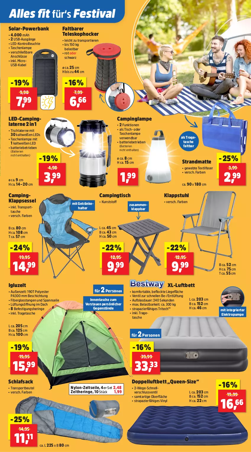 Aktueller Prospekt Thomas Philipps - von 16.06 bis 21.06.2025 - strona 7 - produkty: auer, Bank, batterie, batterien, bett, beutel, Campingtisch, Elektro, elle, getränk, getränke, getränkehalter, hering, hocker, klappsessel, klappstuhl, Lampe, laterne, leds, Leuchte, Liege, luftbett, powerbank, ring, rwe, sac, schlafsack, sessel, Sport, sporttasche, strandmatte, stuhl, Tasche, taschen, taschenlampe, Teleskop, Ti, Tiere, tisch, tragetasche, usb, Zelt