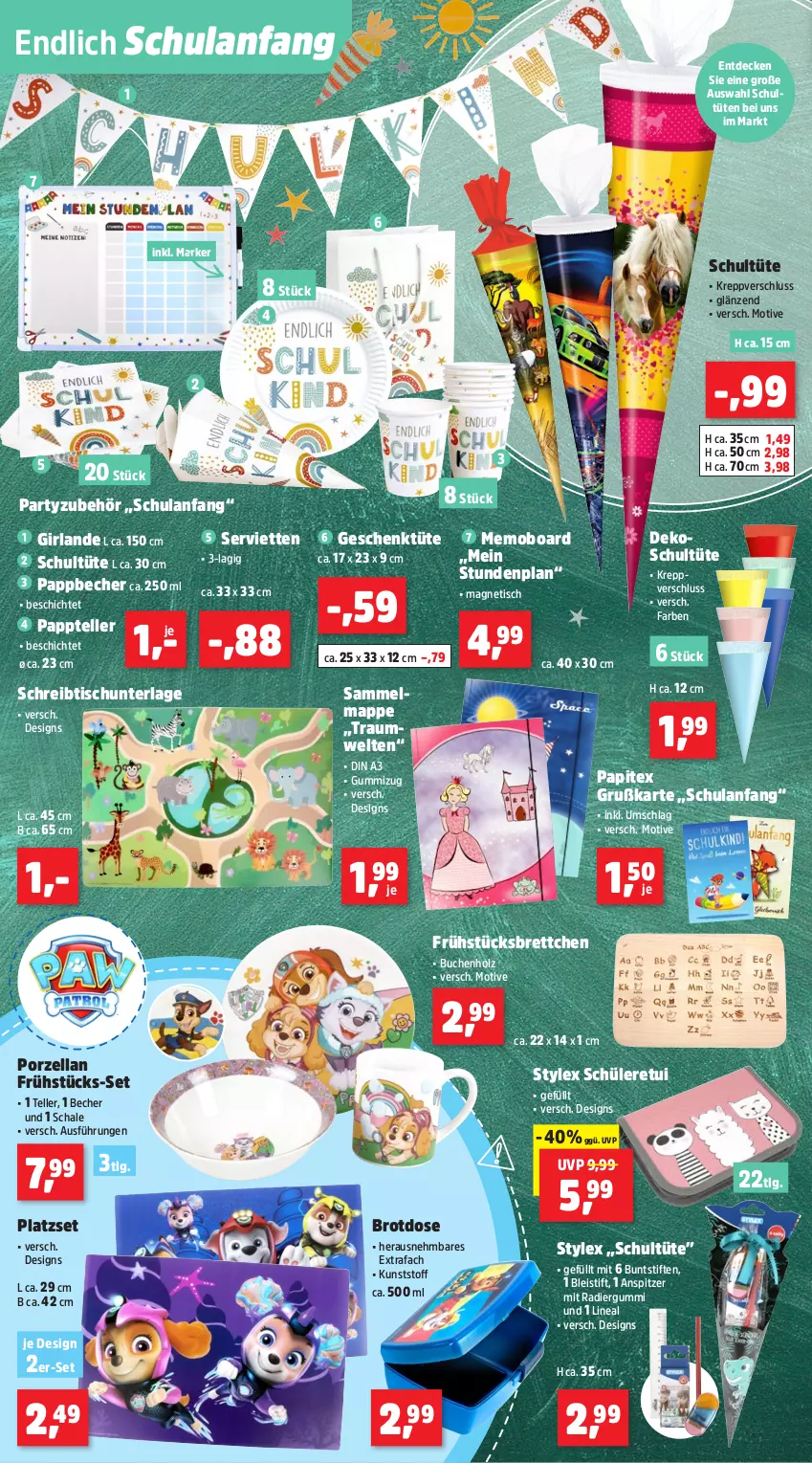 Aktueller Prospekt Thomas Philipps - von 16.06 bis 21.06.2025 - strona 8 - produkty: Becher, Bleistift, Brettchen, brot, Brotdose, buch, buntstifte, decke, eis, elle, Frühstücks-Set, Girlande, Holz, LG, Pappbecher, Radiergummi, Schal, Schale, schreibtisch, Schultüten, Serviette, servietten, stifte, stylex, teller, Ti, tisch, Tüte