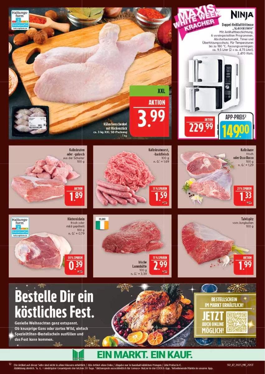 Aktueller Prospekt Marktkauf - Prospekt - von 16.11 bis 22.11.2025 - strona 12 - produkty: aktionspreis, auto, axe, deka, eis, fleisch, fritteuse, gulasch, hackfleisch, Haxe, Heißluftfritteuse, jungbullen, Kalbshaxe, lamm, natur, nuss, reis, Schal, tafelspitz, Ti, timer, überhitzungsschutz, weihnachten, wurst, ZTE