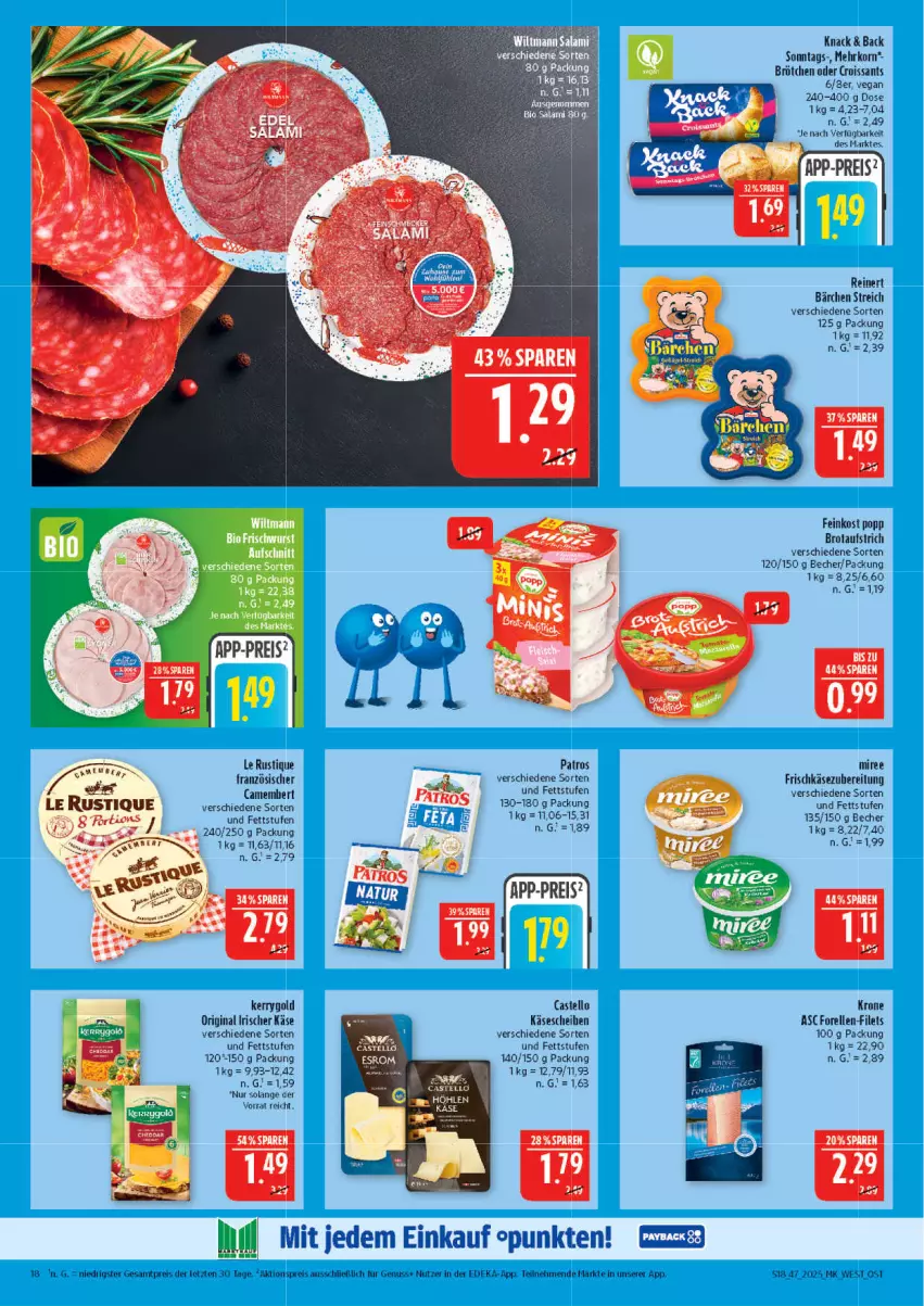 Aktueller Prospekt Marktkauf - Prospekt - von 16.11 bis 22.11.2025 - strona 18 - produkty: aktionspreis, aufstrich, Becher, bio, brot, brotaufstrich, brötchen, camembert, Croissant, croissants, deka, eis, elle, feinkost, feta, filet, filets, forelle, frischkäse, frischkäsezubereitung, gin, Käse, käsescheiben, kerrygold, korn, krone, Le Rustique, miree, nuss, patros, Popp, reinert, reis, rel, Ti, ZTE