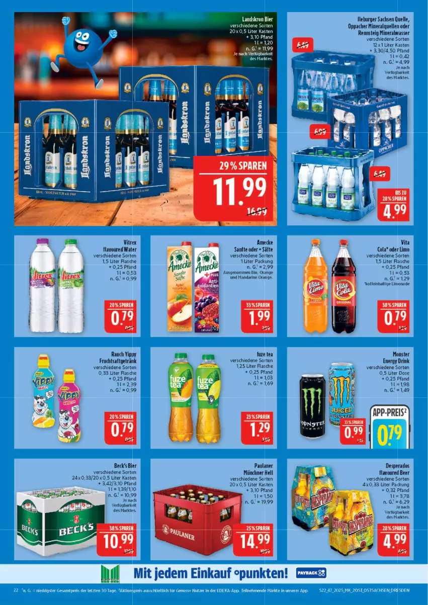 Aktueller Prospekt Marktkauf - Prospekt - von 16.11 bis 22.11.2025 - strona 22 - produkty: Alwa, amecke, bier, bio, burger, cola, desperados, drink, eis, elle, energy drink, flasche, frucht, fruchtsaft, fruchtsaftgetränk, fuze tea, getränk, limo, limonade, mandarine, mineralwasser, monster, Monster Energy, orange, Paula, paulaner, Rauch, reis, sac, saft, säfte, Ti, vita, Vita C, vitrex, wasser