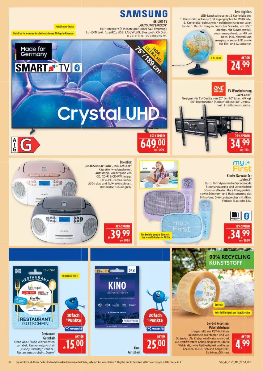 Aktueller Prospekt Marktkauf - Prospekt - von 16.11 bis 22.11.2025 - strona 32 - produkty: akku, auto, batterie, Bau, eis, Germ, gutschein, HDMI, Kinder, lautsprecher, Leuchte, Radio, reis, Ria, Schal, Ti, tisch, uhd, UHD-TV, usb, wandhalterung, weihnachten, ZTE