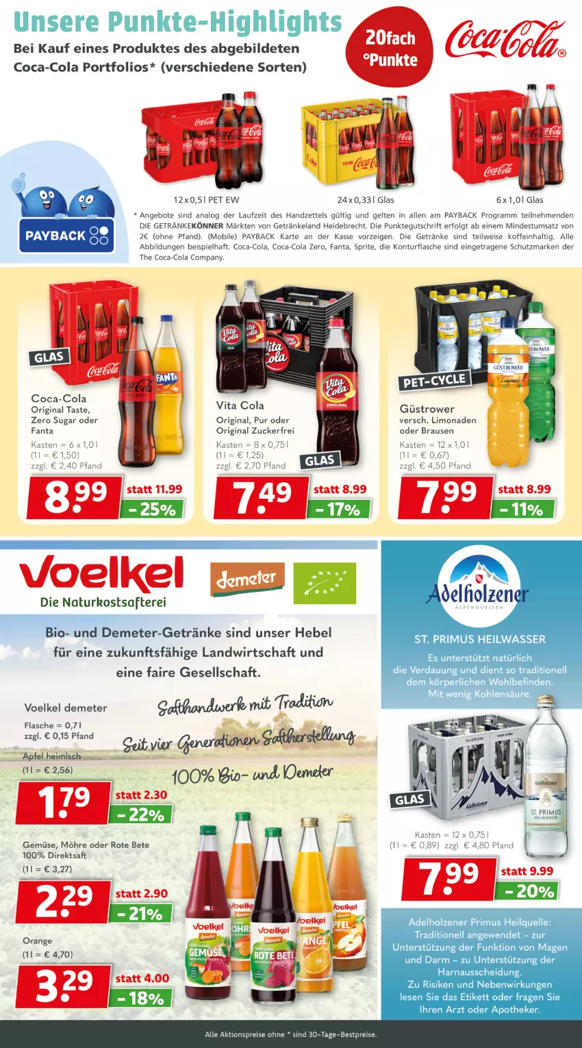 Aktueller Prospekt Getraenkeland - von 17.02 bis 01.03.2025 - strona 4 - produkty: adelholzener, aktionspreis, angebot, angebote, apfel, Apotheke, bestpreis, bestpreise, bio, brause, coca-cola, cola, direktsaft, eis, Elan, elle, fanta, flasche, getränk, getränke, gin, Holz, LG, limo, limonade, limonaden, natur, orange, payback, reis, rote bete, saft, sprite, Ti, vita, Vita C, wasser, zucker