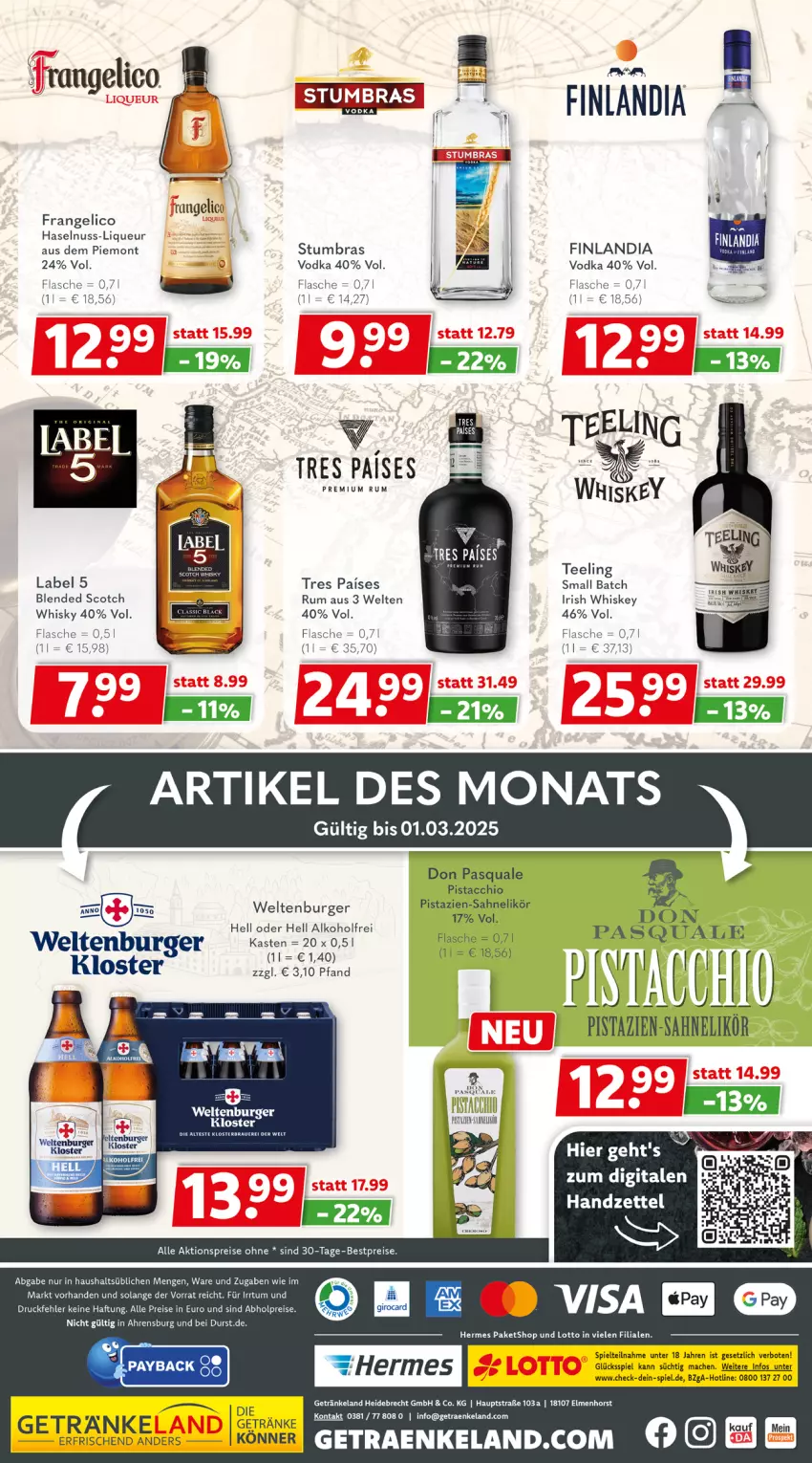 Aktueller Prospekt Getraenkeland - von 17.02 bis 01.03.2025 - strona 6 - produkty: abholpreise, ACC, alkohol, blended scotch, blended scotch whisky, burger, eis, Elan, flasche, frangelico, getränk, getränke, haselnuss, Heu, irish whiskey, likör, liqueur, mac, nuss, pistazien, reis, rum, sahne, scotch, scotch whisky, tee, Ti, vodka, whiskey, whisky