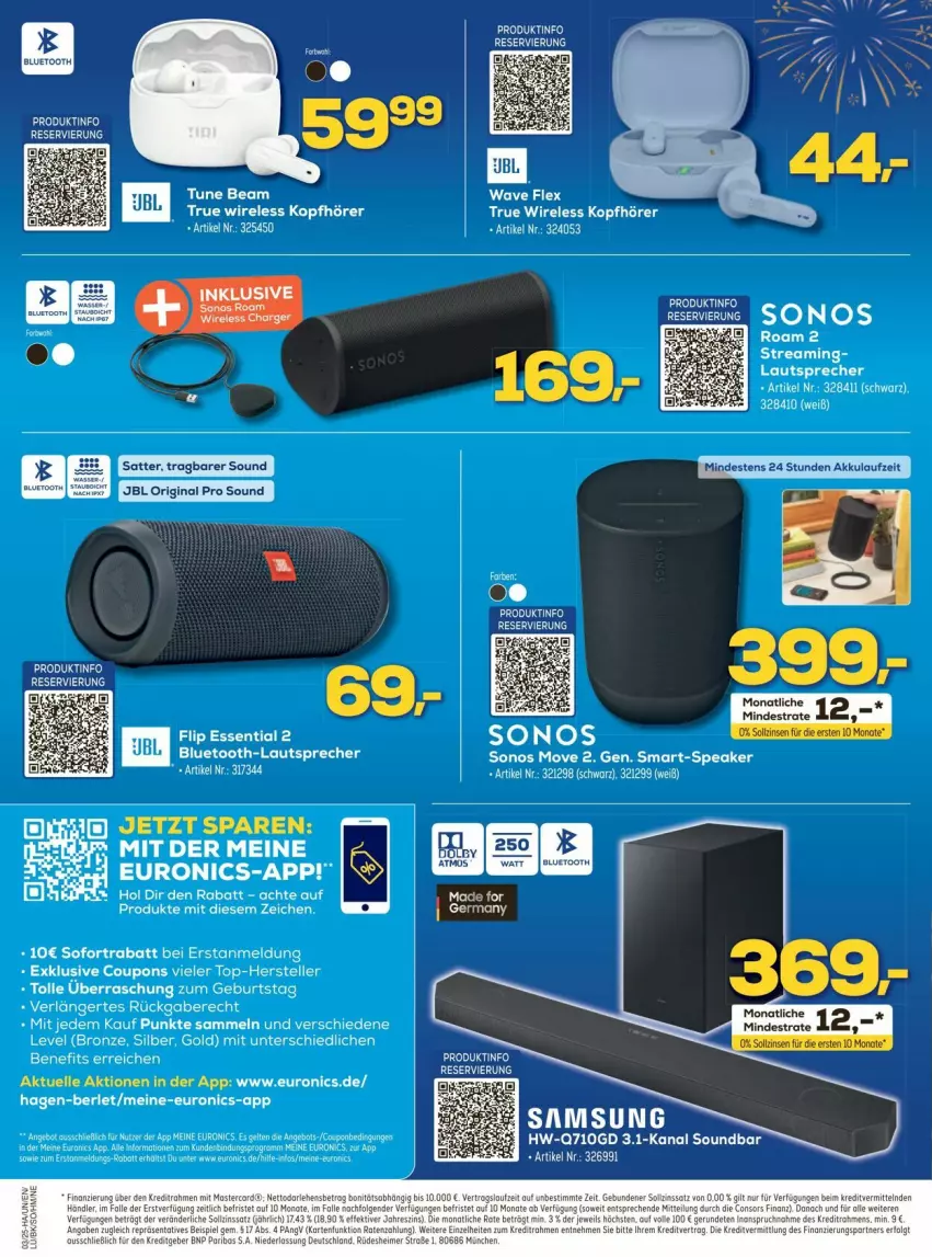 Aktueller Prospekt Euronics - Prospekte - von 11.01 bis 17.01.2025 - strona 4 - produkty: bluetooth-lautsprecher, coupon, coupons, elle, gin, jbl, kopfhörer, lautsprecher, rel, Samsung, sofortrabatt, Sonos, soundbar, tee, teller, Ti