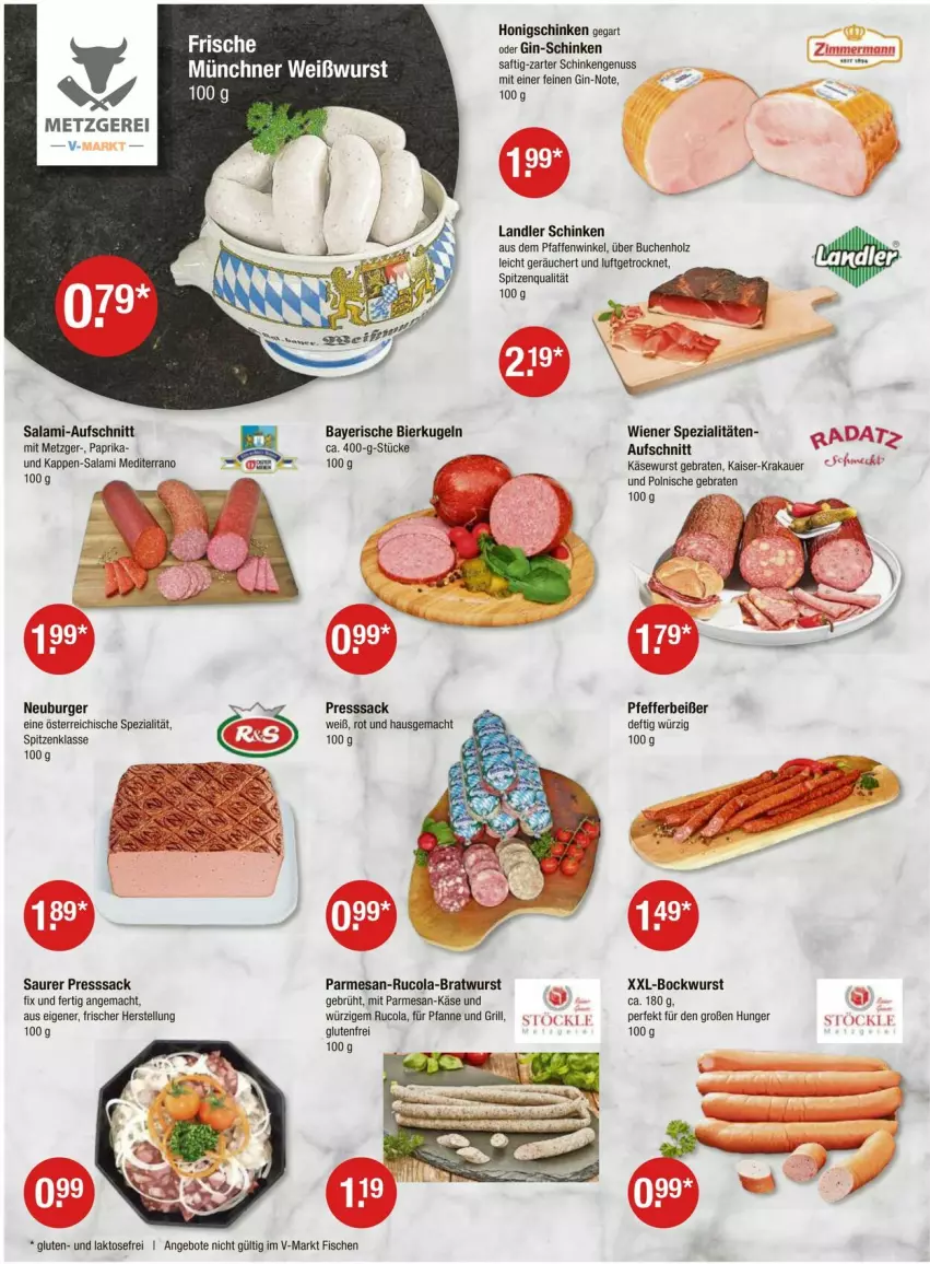 Aktueller Prospekt Vmarkt - Prospekte - von 11.07 bis 17.07.2024 - strona 2 - produkty: angebot, angebote, auer, aufschnitt, bier, bockwurst, braten, bratwurst, buch, burger, cola, fisch, fische, gin, Holz, honig, Kaiser, Käse, Käsewurst, krakauer, Kugel, mac, Neuburger, nuss, paprika, pfanne, pfeffer, Pfefferbeißer, presssack, rucola, sac, saft, salami, schinken, Spezi, spitzenqualität, Ti, Weißwurst, wiener, wurst