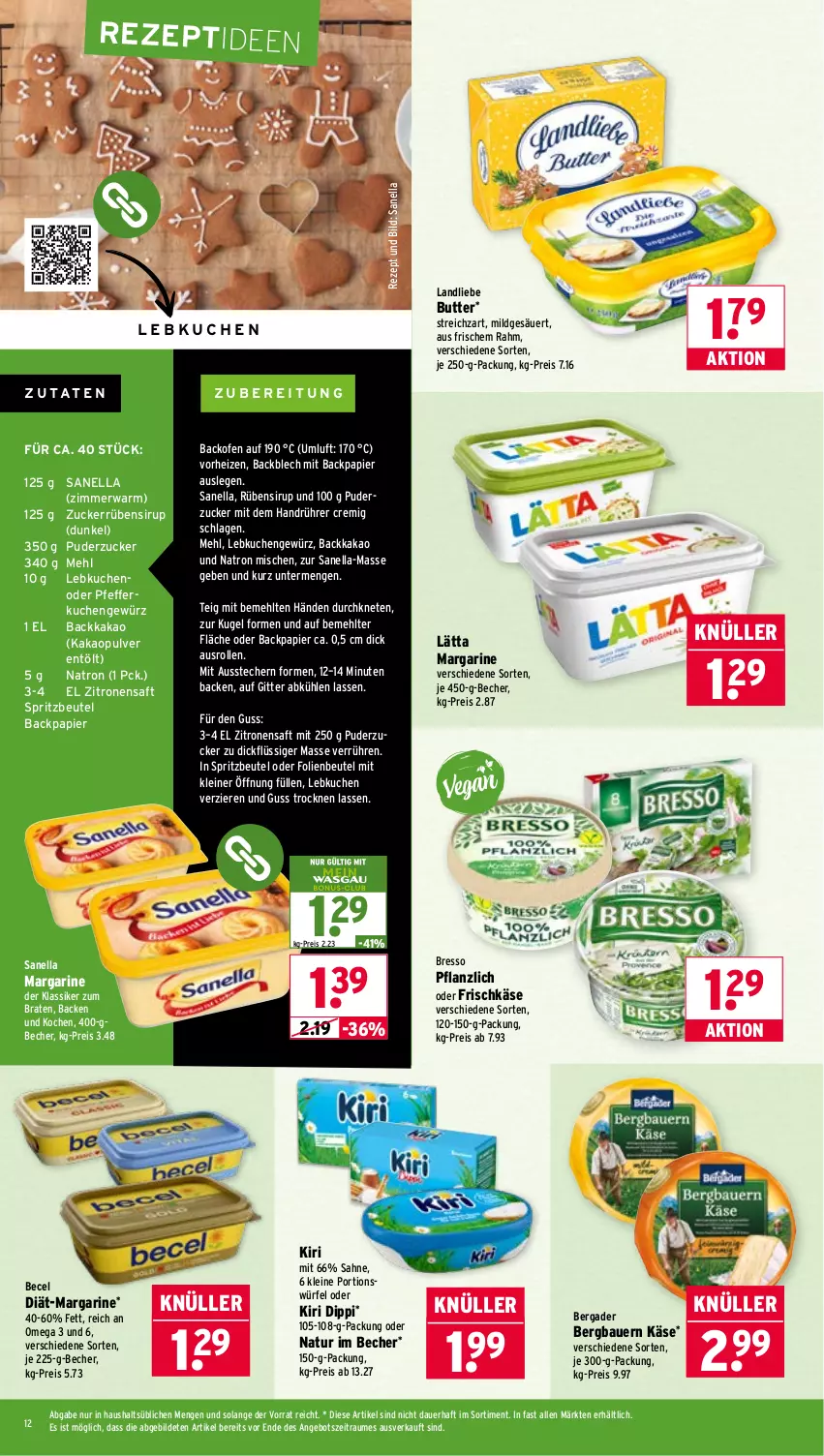 Aktueller Prospekt Wasgau - von 24.11 bis 29.11.2025 - strona 12 - produkty: angebot, auer, Ausstecher, backofen, Bau, Bauer, becel, Becher, bergader, beutel, braten, bresso, butter, dip, eis, frischkäse, gewürz, je 250-g-packung, kakao, Käse, kiri, kuchen, Kugel, landliebe, lätta, Lebkuchen, leine, margarine, mehl, natur, Ofen, omega, papier, pfeffer, reis, rezept, saft, sahne, sirup, Streichzart, Ti, würfel, zitrone, zitronen, zitronensaft, zucker