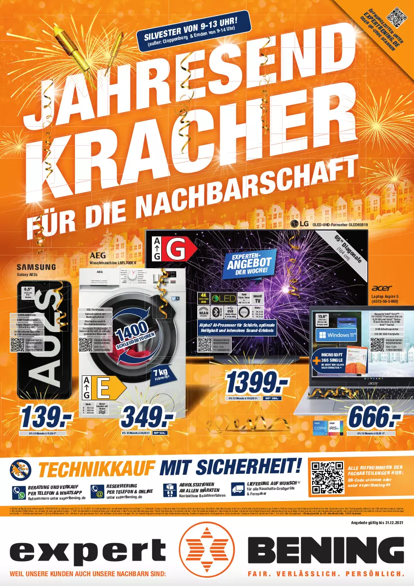 Aktueller Prospekt Expert Aurich - Prospekte - von 28.12.2021 bis 03.01.2022 - strona 1 - produkty: acer, akku, angebot, angebote, aqua, Bank, celeron, dvb, DVB-T, eis, elle, fernseher, festplatte, frontkamera, hauptkamera, HDD, Intel, kamera, Laptop, latte, Pentium, Persona, reis, rosen, Software, ssd, telefon, teller, Ti, trommel, tuner, uhd, uhr, usb, waschmaschine