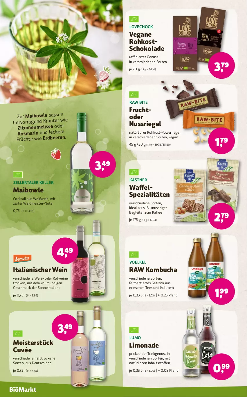 Aktueller Prospekt Denns Biomarkt - von 10.04 bis 23.04.2024 - strona 10 - produkty: beere, beeren, bowle, buch, cocktail, cuvée, eis, elle, erdbeere, erdbeeren, frucht, früchte, getränk, kaffee, kräuter, kräutern, limo, limonade, mac, Meister, nuss, nussriegel, riegel, rosmarin, rotwein, schoko, schokolade, Spezi, tee, Ti, waldmeister, wein, weine, Weißwein, zitrone, zitronen