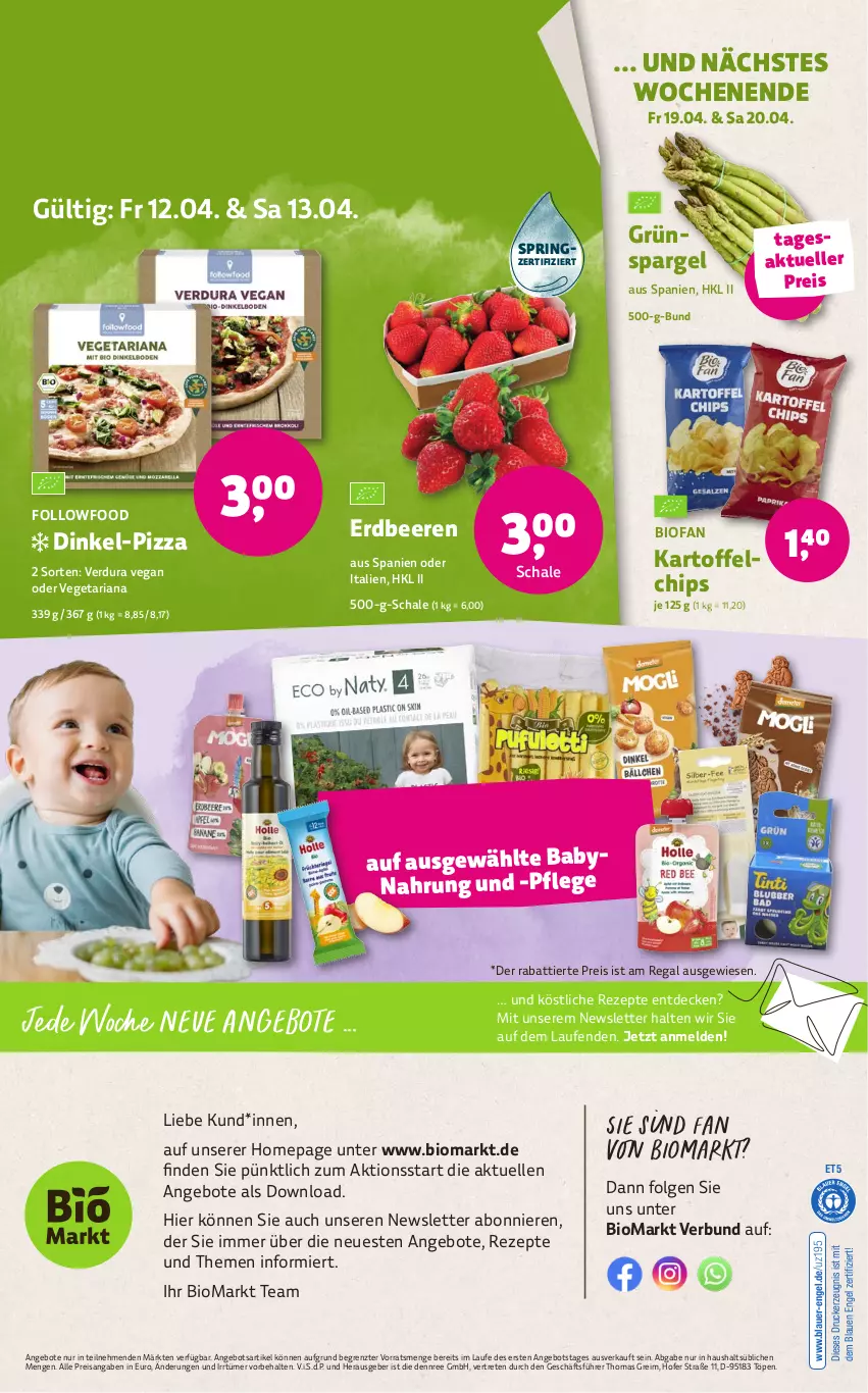 Aktueller Prospekt Denns Biomarkt - von 10.04 bis 23.04.2024 - strona 12 - produkty: angebot, angebote, auer, Babynahrung, beere, beeren, bio, chips, decke, dennree, drucker, eis, elle, Engel, erdbeere, erdbeeren, kartoffel, kartoffelchips, kerze, Laufen, LG, Omep, pizza, regal, reis, rezept, rezepte, Ria, ring, Schal, Schale, spargel, Ti, Vegeta, ZTE