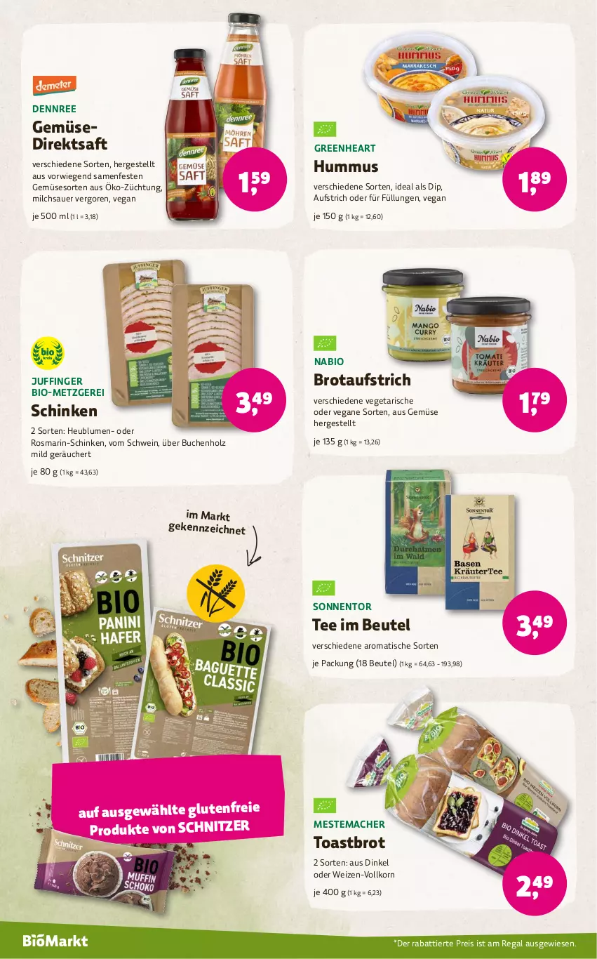 Aktueller Prospekt Denns Biomarkt - von 10.04 bis 23.04.2024 - strona 8 - produkty: auer, aufstrich, beutel, bio, blume, blumen, brot, brotaufstrich, buch, dennree, dip, direktsaft, eis, Heu, Holz, hummus, korn, mac, mestemacher, milch, regal, reis, rosmarin, saft, schinken, schwein, tee, Ti, tisch, toast, Toastbrot, Vegeta, wein