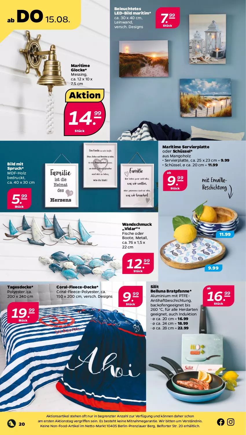 Aktueller Prospekt Netto - Woche 33 - von 12.08 bis 17.08.2024 - strona 20 - produkty: auer, backofen, bratpfanne, Coral, decke, fisch, fische, herdarten, Holz, latte, Leuchte, maille, mango, Ofen, pfanne, Schmuck, schüssel, tagesdecke, Ti, ZTE