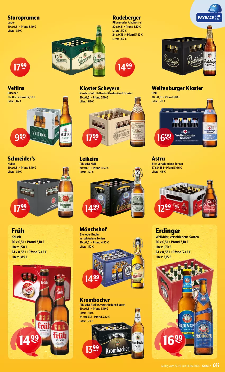 Aktueller Prospekt Getraenke Hoffmann - Prospekte - von 27.05 bis 01.06.2024 - strona 7 - produkty: alkohol, Astra, Berger, bier, burger, elle, erdinger, Früh Kölsch, krombache, krombacher, krombacher pils, mönchshof, oder radler, pils, pilsener, pilsner, radeberger, radler, Staropramen, Ti, veltins, veltins pilsener