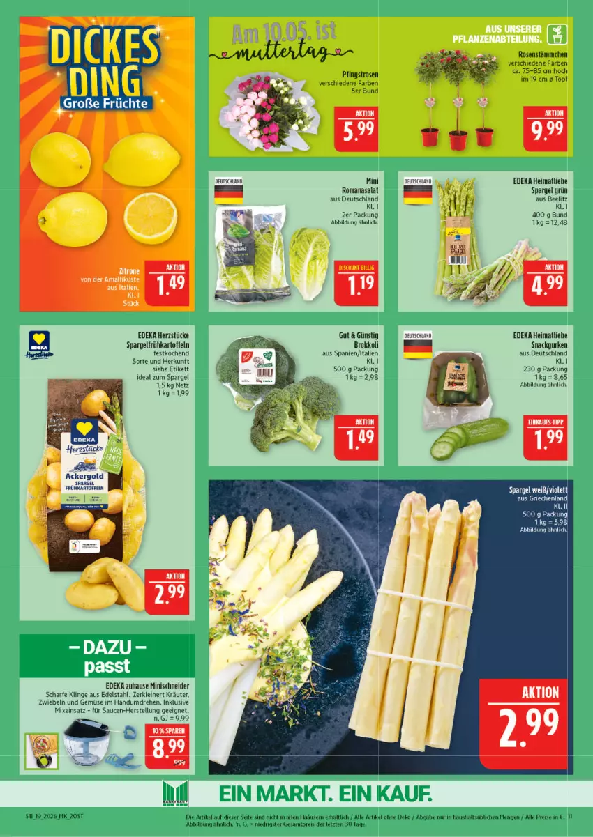 Aktueller Prospekt Marktkauf - Prospekt - von 03.05 bis 09.05.2026 - strona 11 - produkty: ackergold, brokkoli, deka, edelstahl, eis, Frühkartoffeln, gurke, gurken, kartoffel, kartoffeln, kräuter, leine, Pfingstrosen, reis, Romanasalat, rosen, salat, sauce, saucen, snack, spargel, spargel grün, Ti, topf, und gemüse, ZTE, zwiebel, zwiebeln