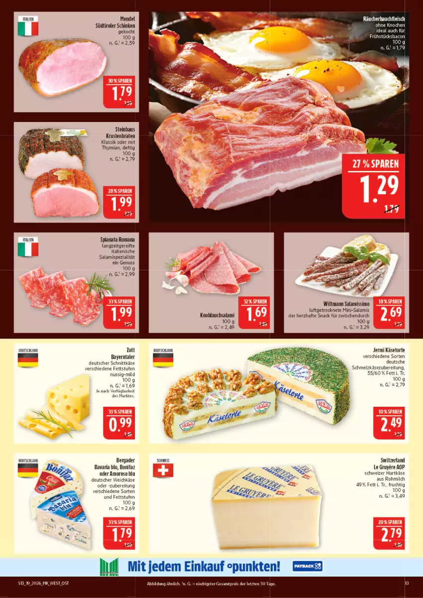 Aktueller Prospekt Marktkauf - Prospekt - von 03.05 bis 09.05.2026 - strona 13 - produkty: bacon, bavaria blu, bergader, braten, deutscher schnittkäse, deutscher weichkäse, eis, frucht, hartkäse, Käse, knoblauch, krustenbraten, LG, milch, Mini-Salami, nuss, reis, Ria, salami, schinken, Schmelzkäse, schmelzkäsezubereitung, schnittkäse, schweizer hartkäse, sim, snack, Spezi, steinhaus, südtiroler, Ti, torte, weichkäse, wiltmann, zott, ZTE