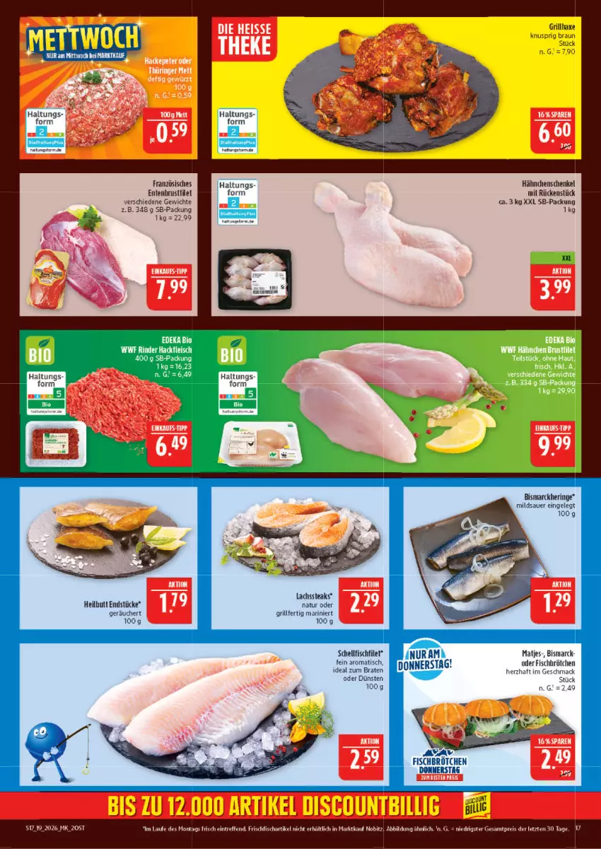 Aktueller Prospekt Marktkauf - Prospekt - von 03.05 bis 09.05.2026 - strona 17 - produkty: auer, axe, bismarck, braten, braun, brot, brustfilet, eis, ente, Entenbrust, filet, fisch, frischfisch, grill, grillhaxe, hähnchenschenkel, Haxe, henkel, hering, ideal zum braten, lachs, mac, matjes, natur, reis, ring, schenkel, steak, steaks, Ti, tisch, ZTE