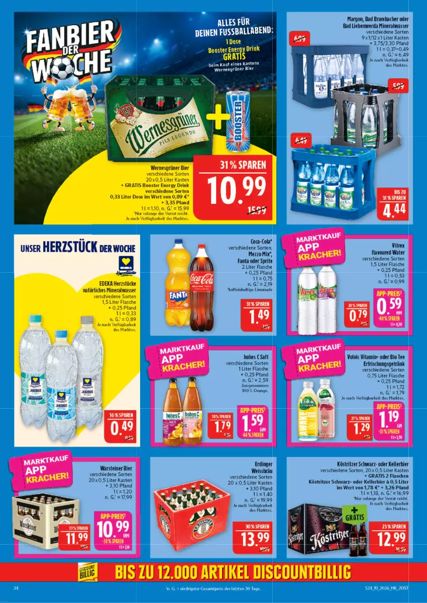 Aktueller Prospekt Marktkauf - Prospekt - von 03.05 bis 09.05.2026 - strona 24 - produkty: Alwa, Bad, bier, bio, cola, eier, eis, elle, erde, erdinger, erfrischungsgetränk, fanta, fanta oder, fanta oder sprite, flasche, getränk, Hohes C, kellerbier, köstritzer, kracher, limo, mineralwasser, oder sprite, orange, reis, Ria, saft, sprite, steiner, tee, Ti, tuc, vita, volvic, warsteiner, wasser