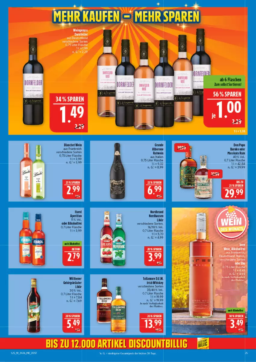 Aktueller Prospekt Marktkauf - Prospekt - von 03.05 bis 09.05.2026 - strona 25 - produkty: alkohol, discount, flasche, irish whiskey, kräuter, likör, rotwein, rum, Ti, Tiere, tullamore, wein, whiskey, wilthener