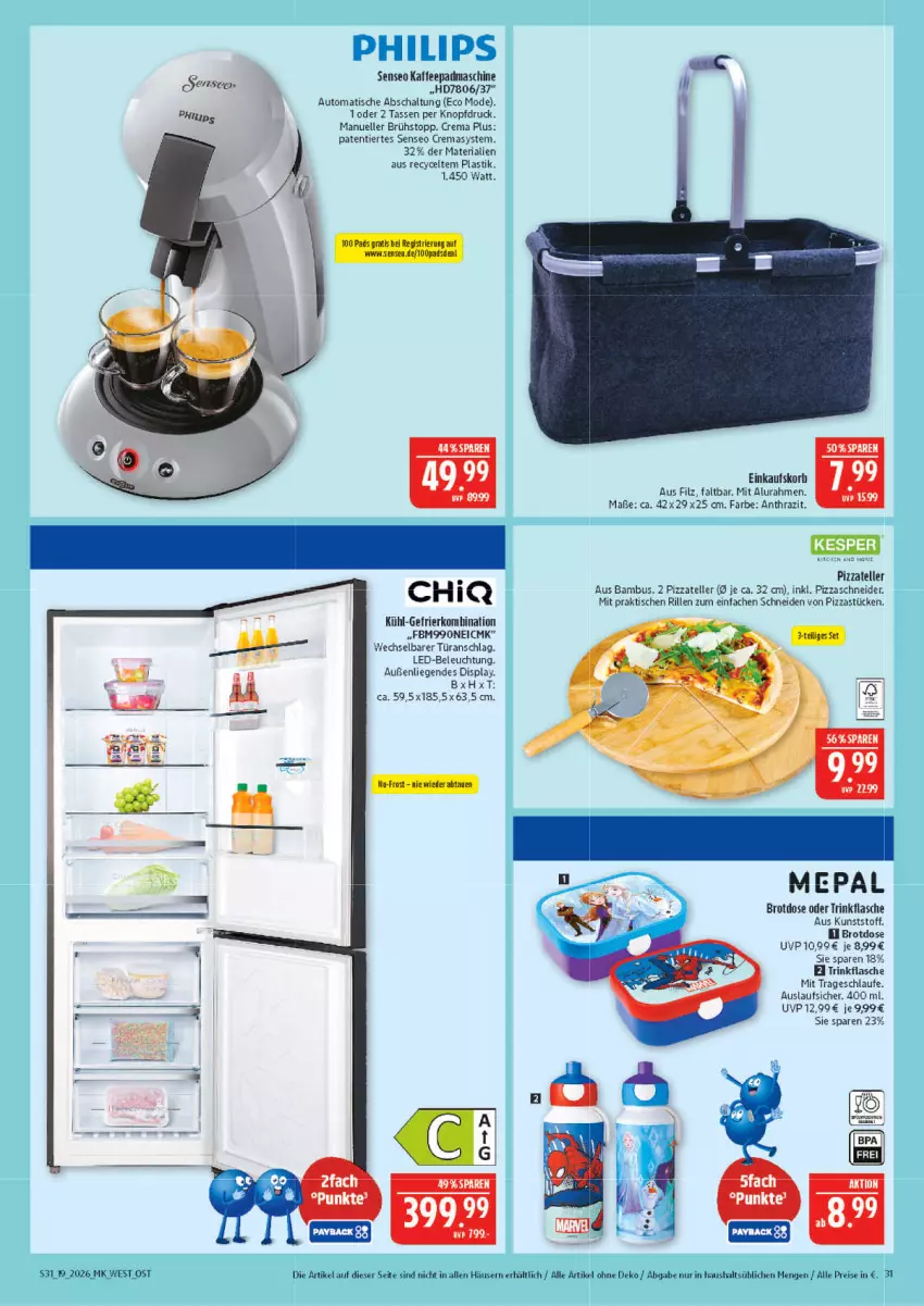 Aktueller Prospekt Marktkauf - Prospekt - von 03.05 bis 09.05.2026 - strona 31 - produkty: asti, aust, auto, bambus, beleuchtung, brot, Brotdose, einkaufskorb, eis, elle, flasche, gefrierkombination, kaffee, korb, kühl-gefrierkombination, led-beleuchtung, Liege, Mode, Philips, pizza, reis, Ria, Schal, senseo, tasse, teller, Ti, tisch, trinkflasche, Yo