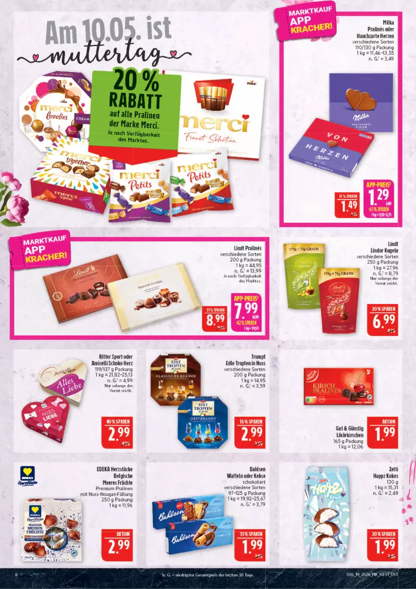 Aktueller Prospekt Marktkauf - Prospekt - von 03.05 bis 09.05.2026 - strona 6 - produkty: amicelli, bahlsen, deka, früchte, keks, kekse, kirsch, kirsche, kirschen, kokos, Kugel, LG, likör, lindor, lindt, milka, nuss, pralinen, ritter, ritter sport, rum, schoko, Sport, Ti, waffeln, Yo