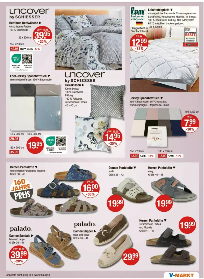 Aktueller Prospekt Vmarkt - Prospekte - von 15.05 bis 21.05.2025 - strona 15 - produkty: angebot, angebote, Bau, baumwolle, bett, Betttuch, bettwäsche, dekokissen, dell, elle, Ergee, kissen, LG, Mode, pantolette, sandale, slip, Slipper, spannbetttuch, steppbett, Ti, Trockner, tuc, wolle