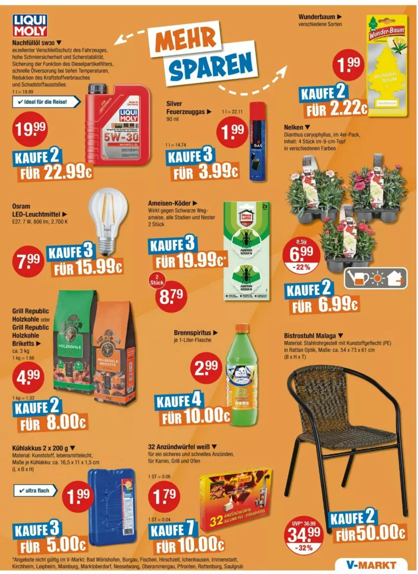 Aktueller Prospekt Vmarkt - Prospekte - von 15.05 bis 21.05.2025 - strona 19 - produkty: akku, angebot, angebote, Bad, briketts, Diesel, elle, Feuerzeug, fisch, fische, grill, Holz, holzkohle, Kamin, kraft, kühlakku, kühlakkus, leuchtmittel, LG, Ofen, Osram, Rauch, Ria, stuhl, Ti, topf, würfel, Yo