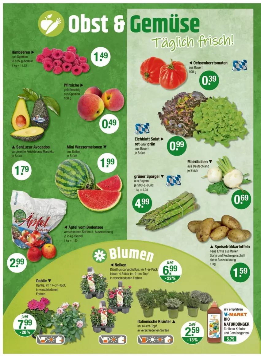 Aktueller Prospekt Vmarkt - Prospekte - von 15.05 bis 21.05.2025 - strona 4 - produkty: bio, dünger, eis, Frühkartoffeln, Garten, kartoffel, kartoffeln, kräuter, natur, salat, spargel, speisefrühkartoffeln, und gemüse