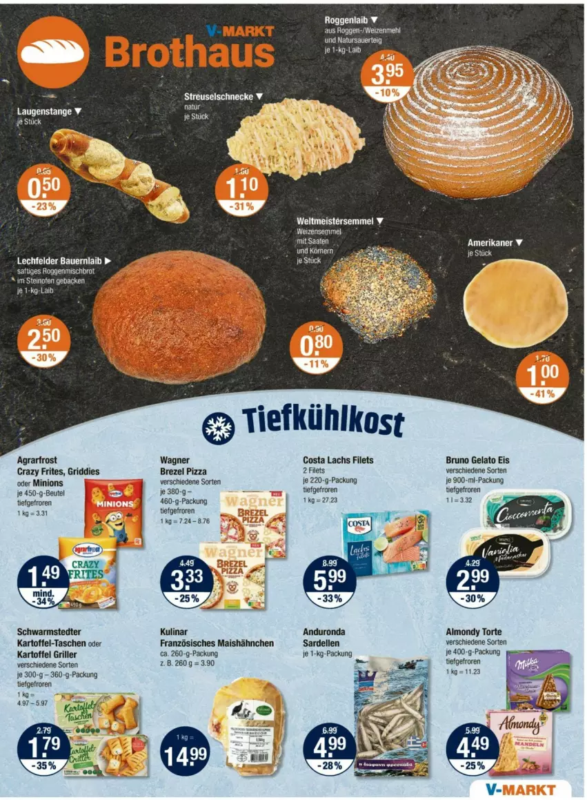 Aktueller Prospekt Vmarkt - Prospekte - von 15.05 bis 21.05.2025 - strona 5 - produkty: agrarfrost, auer, Bau, Bauer, beutel, brezel, bruno gelato, Crazy Frites, dell, eis, elle, ente, filet, filets, Griddies, grill, kartoffel, lachs, mais, mehl, Meister, natur, pizza, Sardellen, schwarmstedter, Semmel, Tasche, taschen, tee, Ti, tiefkühlkost, torte, wagner, weizenmehl