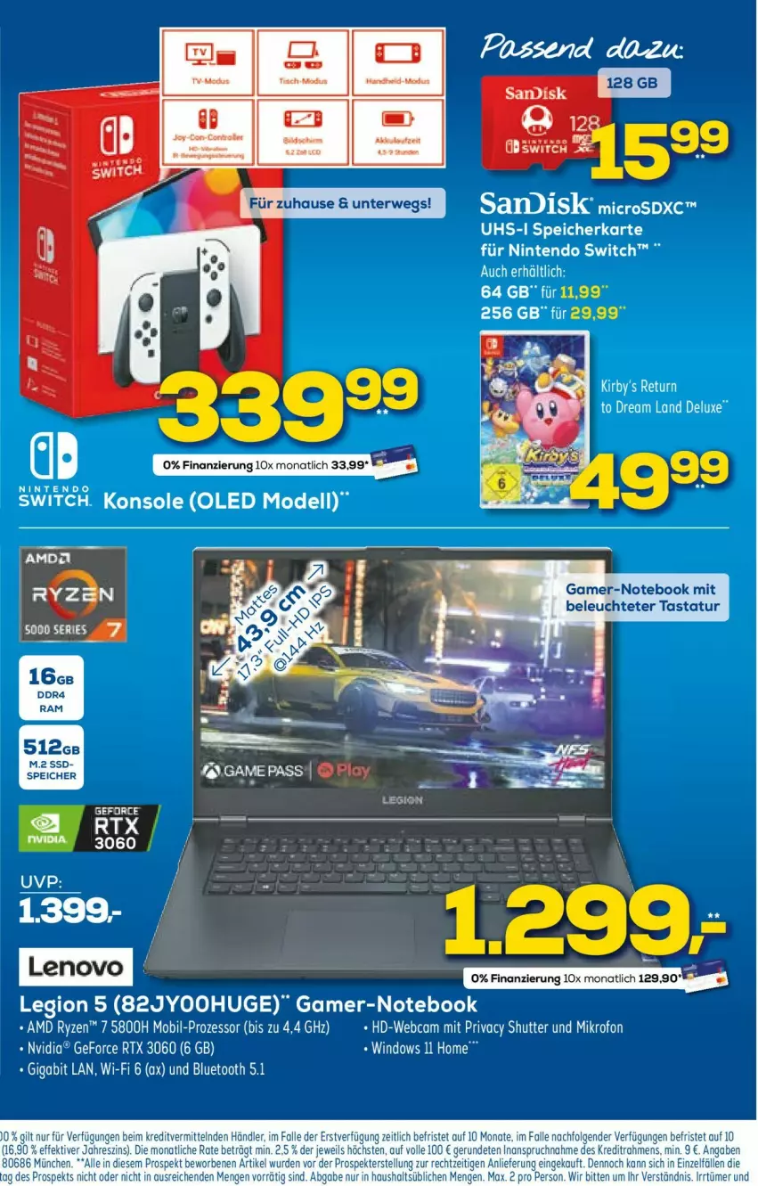 Aktueller Prospekt Euronics - Prospekte - von 01.03 bis 08.03.2023 - strona 10 - produkty: geforce, lenovo, Leuchte, LG, nintendo, Nintendo Switch, notebook, nvidia, rtx, ryzen, sandisk, speicherkarte, Tastatur, Ti, uhs-i speicherkarte, Yo