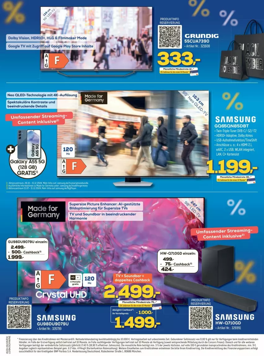 Aktueller Prospekt Euronics - Prospekte - von 04.11 bis 30.11.2024 - strona 2 - produkty: consors finanz, eier, eimer, eis, Germ, grundig, HDMI, LG, Mode, qled, Samsung, soundbar, Ti, usb, ZTE