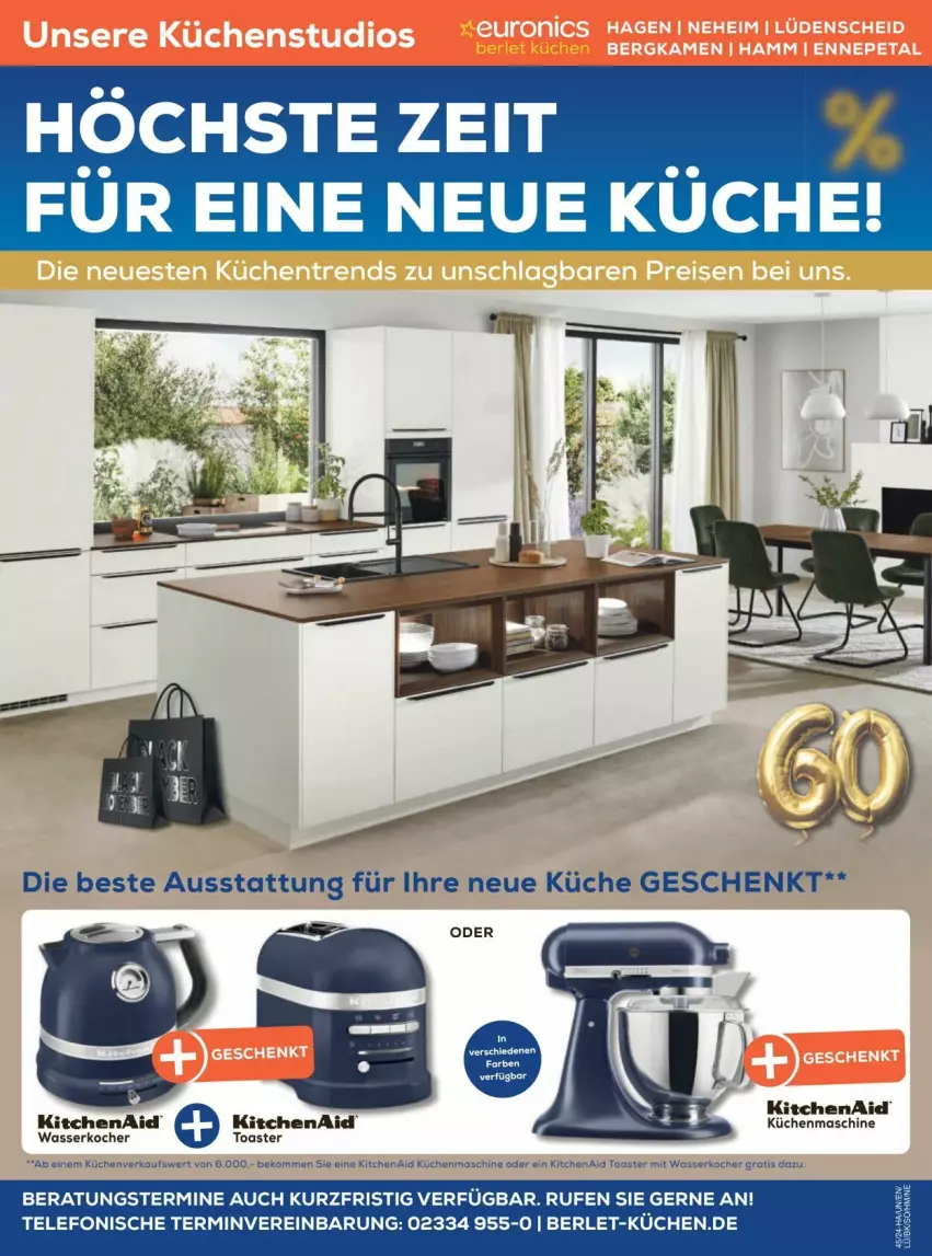 Aktueller Prospekt Euronics - Prospekte - von 04.11 bis 30.11.2024 - strona 8 - produkty: KitchenAid, Kocher, küche, Küchen, küchenmaschine, telefon, Ti, toast, toaster, wasser, wasserkocher