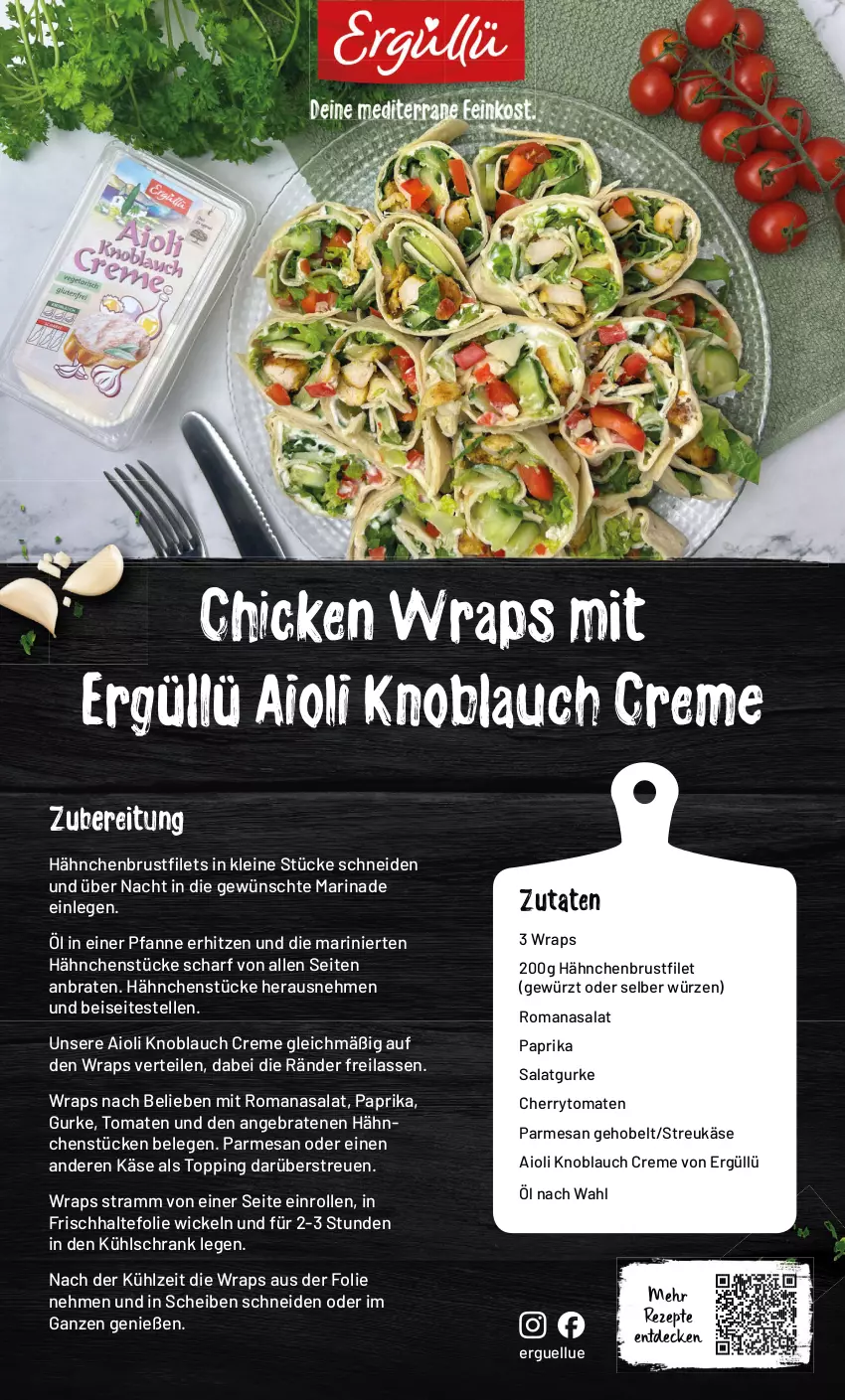 Aktueller Prospekt Combi - Prospekte - von 05.08 bis 10.08.2024 - strona 11 - produkty: aioli, braten, cherrytomaten, creme, decke, eis, elle, frischhaltefolie, gewürz, gurke, hähnchenbrust, Käse, knoblauch, kühlschrank, leine, marinade, paprika, pfanne, rezept, rezepte, Romanasalat, salat, Salatgurke, Schrank, tomate, tomaten, WICK, wrap, wraps