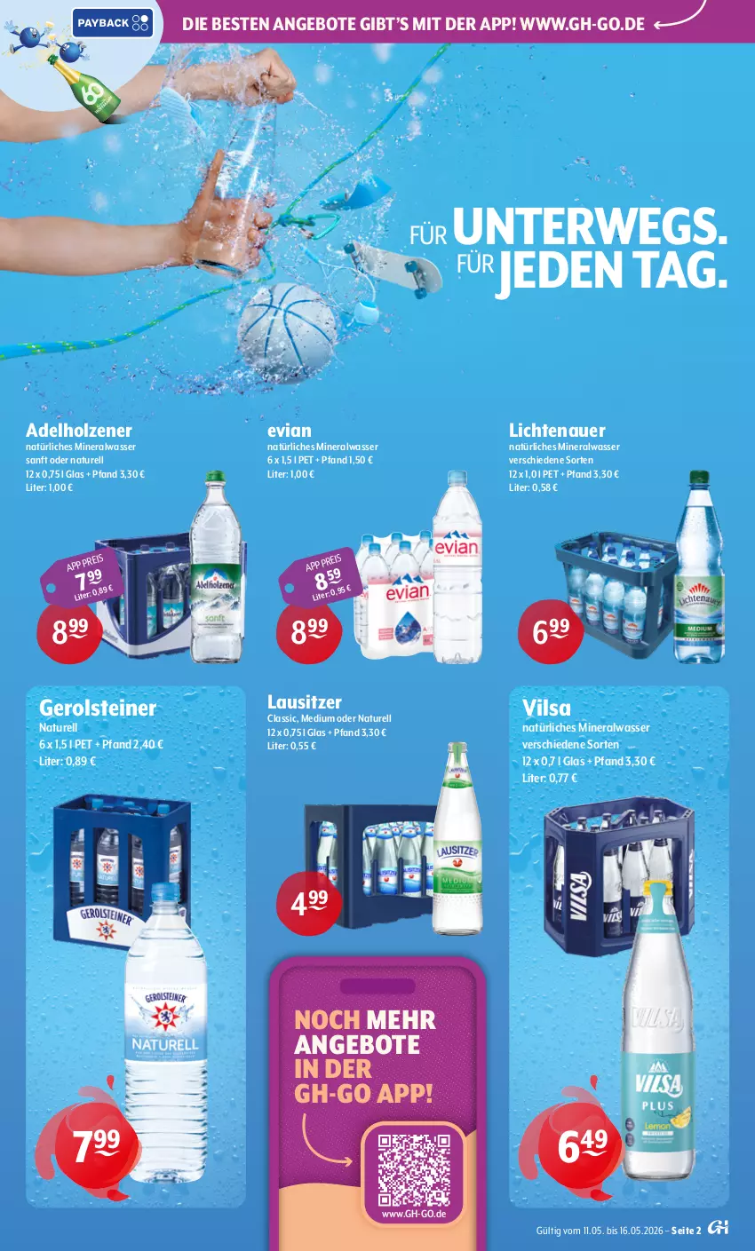 Aktueller Prospekt Getraenke Hoffmann - Prospekte - von 11.05 bis 16.05.2026 - strona 2 - produkty: adelholzener, Alwa, angebot, angebote, auer, eis, gerolsteine, gerolsteiner, Holz, lichtenauer, mineralwasser, natur, natürliches mineralwasser, rel, rwe, steiner, Ti, vilsa, wasser