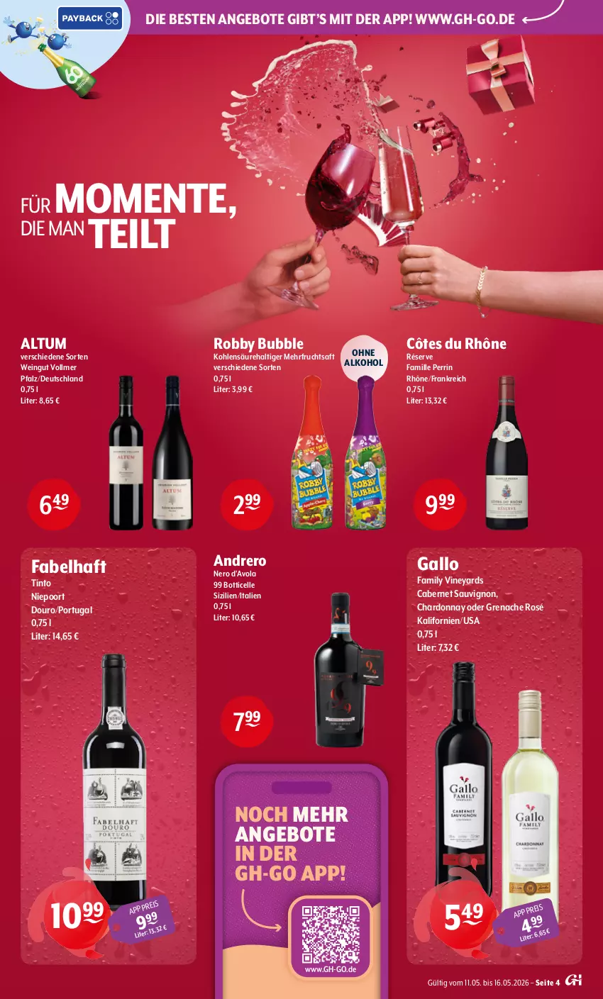 Aktueller Prospekt Getraenke Hoffmann - Prospekte - von 11.05 bis 16.05.2026 - strona 4 - produkty: alkohol, angebot, angebote, cabernet, cabernet sauvignon, chardonnay, eis, elle, ente, frucht, fruchtsaft, gallo, nero, robby, saft, sauvignon, Ti, wein