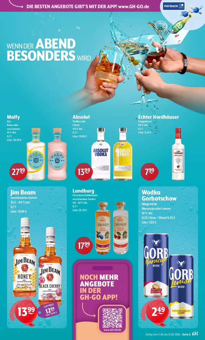 Aktueller Prospekt Getraenke Hoffmann - Prospekte - von 11.05 bis 16.05.2026 - strona 5 - produkty: angebot, angebote, doppelkorn, eis, getränk, gin, Gorbatschow, jim beam, korn, limo, maracuja, Mixgetränk, Ti, vodka, wodka