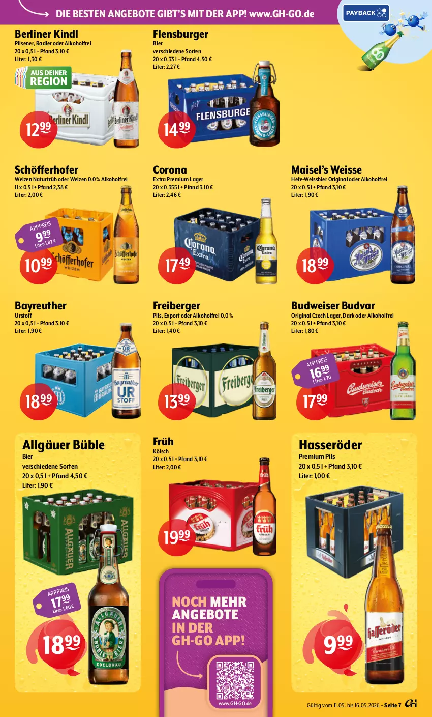 Aktueller Prospekt Getraenke Hoffmann - Prospekte - von 11.05 bis 16.05.2026 - strona 7 - produkty: alkohol, angebot, angebote, Berger, berliner, berliner kindl, bier, budweiser, burger, corona, eis, flensburger, Freiberger, gin, hasseröder, Hefe, LG, mais, natur, pils, pilsener, premium pils, radler, schöfferhofer, Ti, weissbier