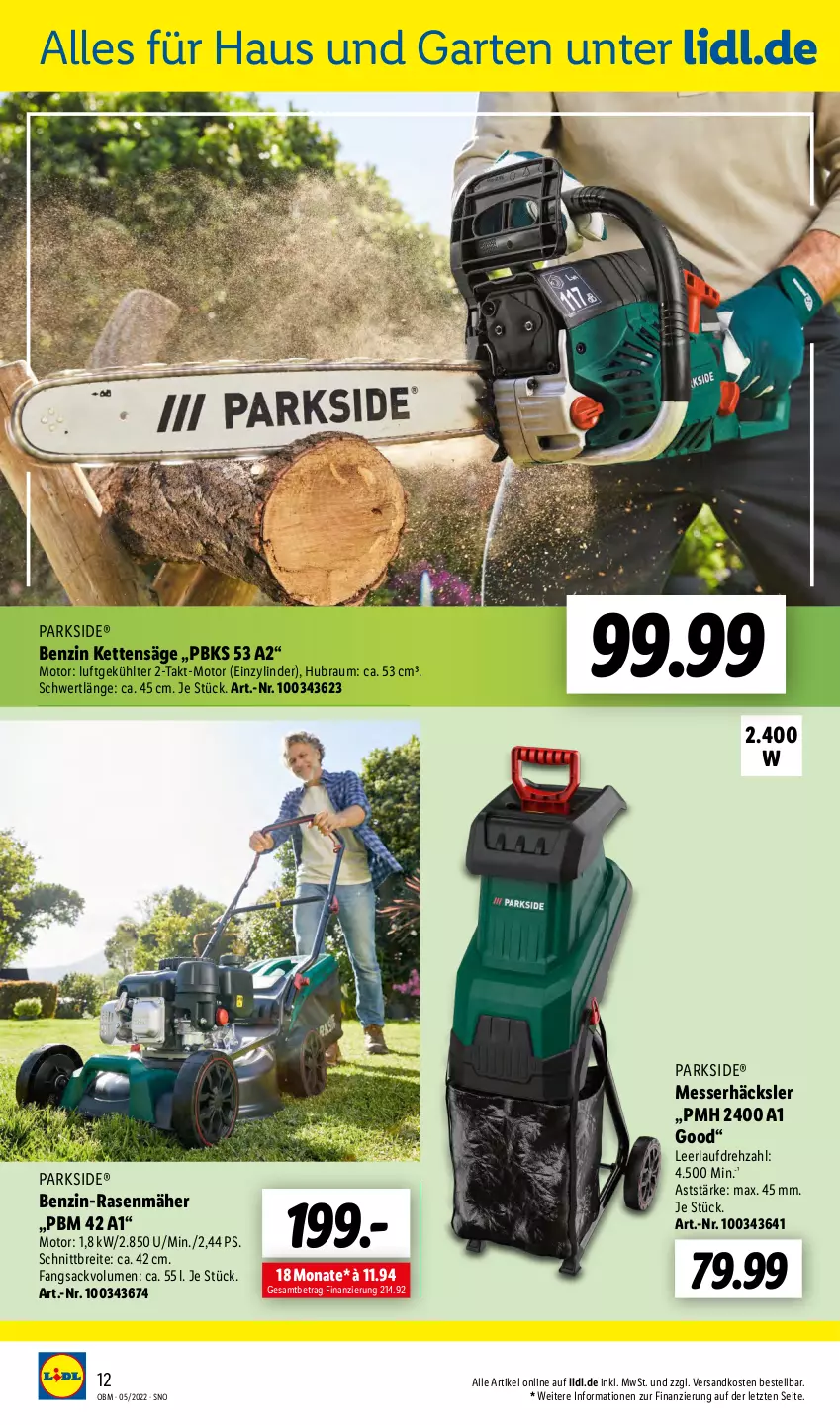 Aktueller Prospekt Lidl - Aktuelle Onlineshop-Highlights - von 01.05 bis 31.05.2022 - strona 12 - produkty: Brei, Garten, Kette, messer, ndk, Parkside, rasen, rasenmäher, sac, säge, Ti, ZTE