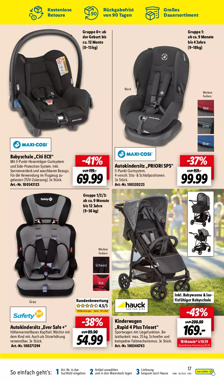 Aktueller Prospekt Lidl - Aktuelle Onlineshop-Highlights - von 01.05 bis 31.05.2022 - strona 17 - produkty: auer, auto, elle, erde, gefu, hose, hosen, Kinder, Kindersitz, Kinderwagen, korb, lack, Liege, monte, rwe, Schal, Schale, Sitzerhöhung, Sport, Ti, Wanne