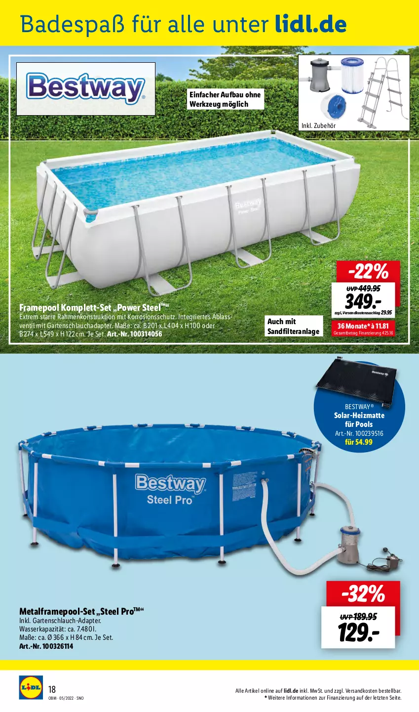 Aktueller Prospekt Lidl - Aktuelle Onlineshop-Highlights - von 01.05 bis 31.05.2022 - strona 18 - produkty: adapter, Bad, Bau, bestway, Garten, gartenschlauch, ndk, pool, sandfilteranlage, schlauch, steel pro, tee, Ti, wasser, werkzeug, ZTE