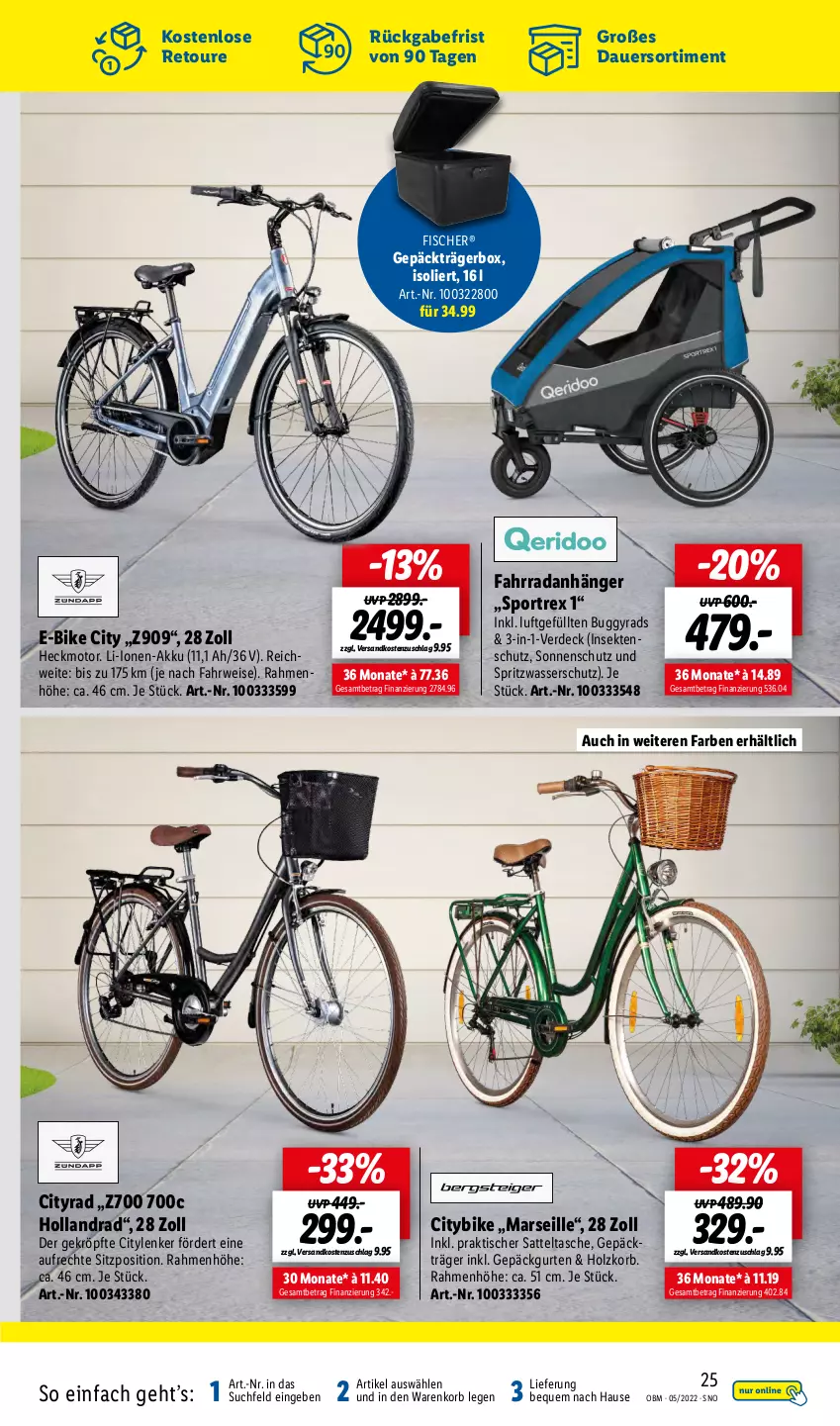 Aktueller Prospekt Lidl - Aktuelle Onlineshop-Highlights - von 01.05 bis 31.05.2022 - strona 25 - produkty: akku, Anhänger, auer, Buggy, E-Bike, eis, erde, Fahrrad, fisch, fische, Fischer, Holz, insektenschutz, korb, mars, ndk, sattel, sekt, sonnenschutz, Sport, Tasche, Ti, tisch, wasser