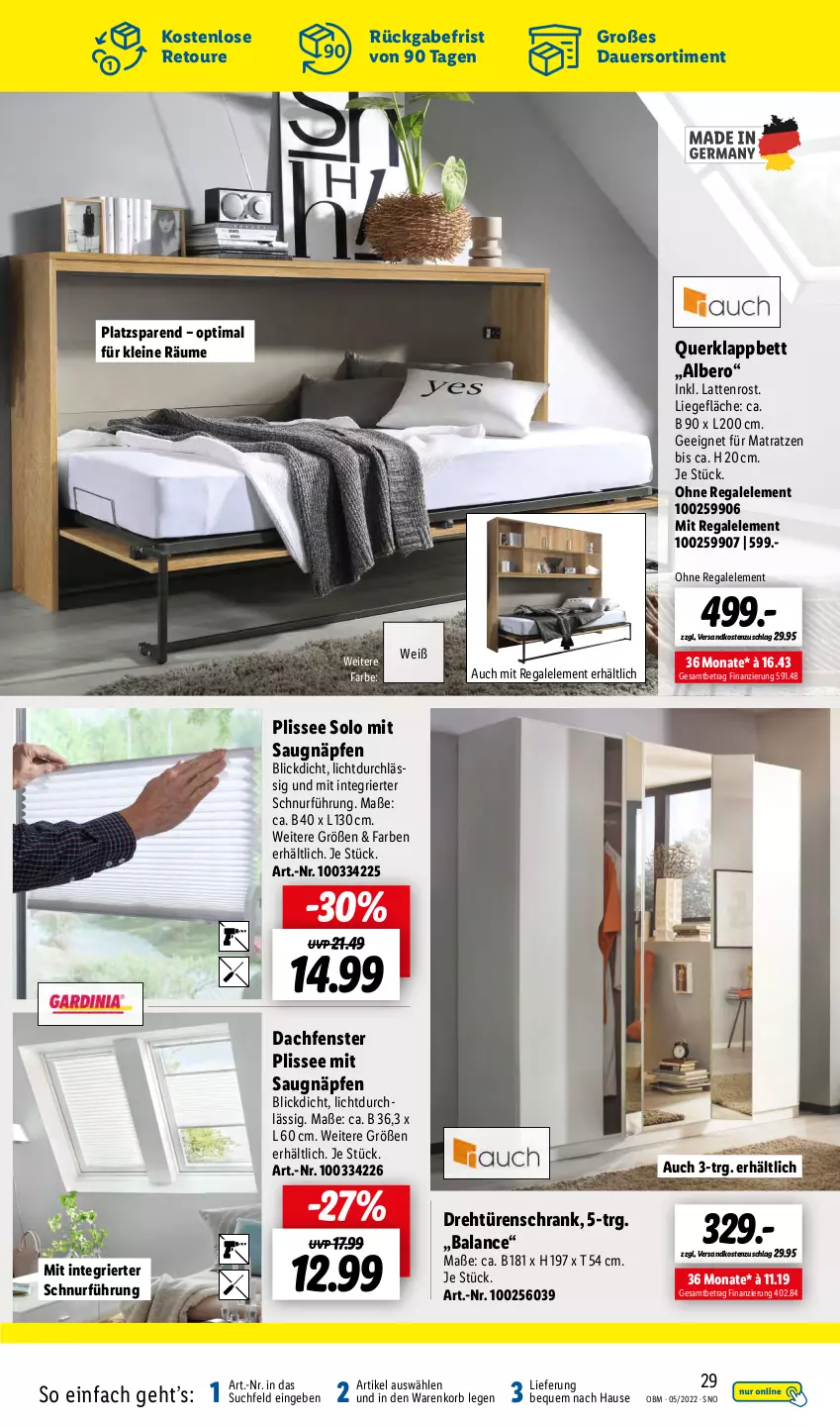 Aktueller Prospekt Lidl - Aktuelle Onlineshop-Highlights - von 01.05 bis 31.05.2022 - strona 29 - produkty: auer, bett, drehtürenschrank, fenster, korb, latte, lattenrost, leine, Liege, matratze, matratzen, ndk, regal, Schrank, Ti, türenschrank