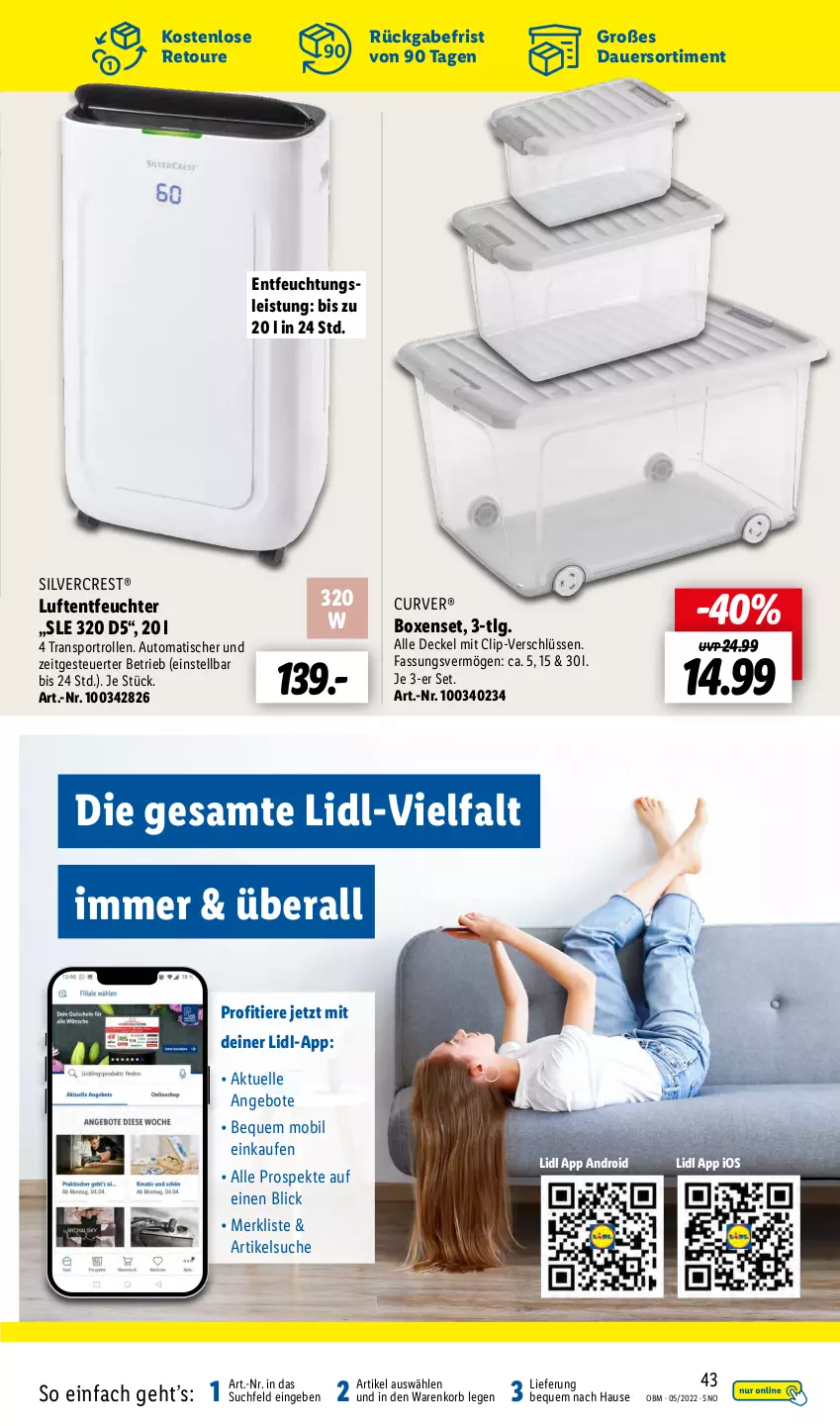 Aktueller Prospekt Lidl - Aktuelle Onlineshop-Highlights - von 01.05 bis 31.05.2022 - strona 43 - produkty: angebot, angebote, auer, auto, decke, Deckel, eis, elle, korb, LG, Luftentfeuchter, silvercrest, Sport, Ti, Tiere, tisch