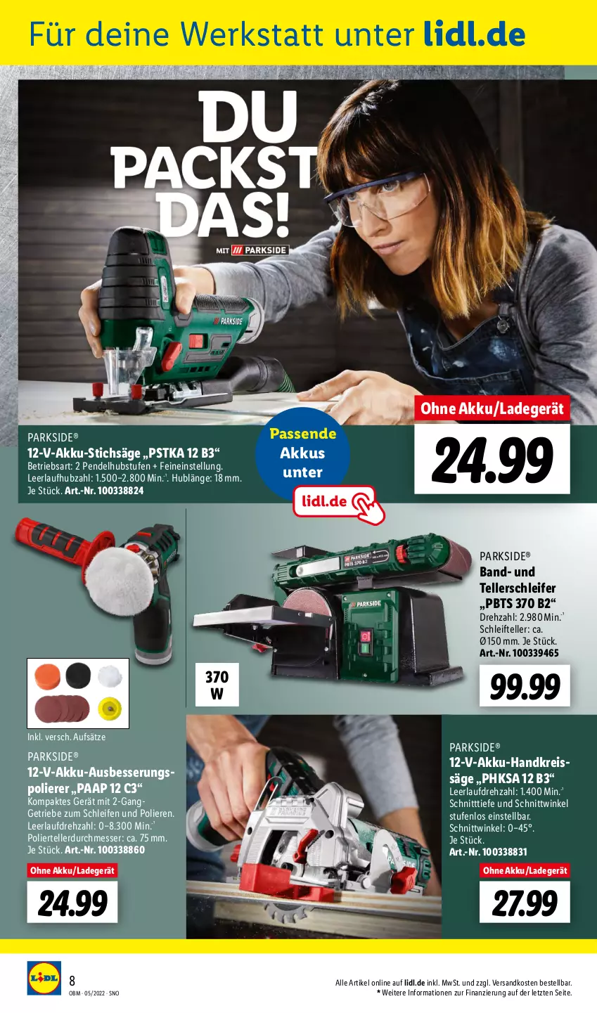 Aktueller Prospekt Lidl - Aktuelle Onlineshop-Highlights - von 01.05 bis 31.05.2022 - strona 8 - produkty: akku, Akku-Handkreissäge, eis, elle, Handkreissäge, ladegerät, messer, ndk, Parkside, reis, reiss, säge, stichsäge, teller, Ti, usb, ZTE