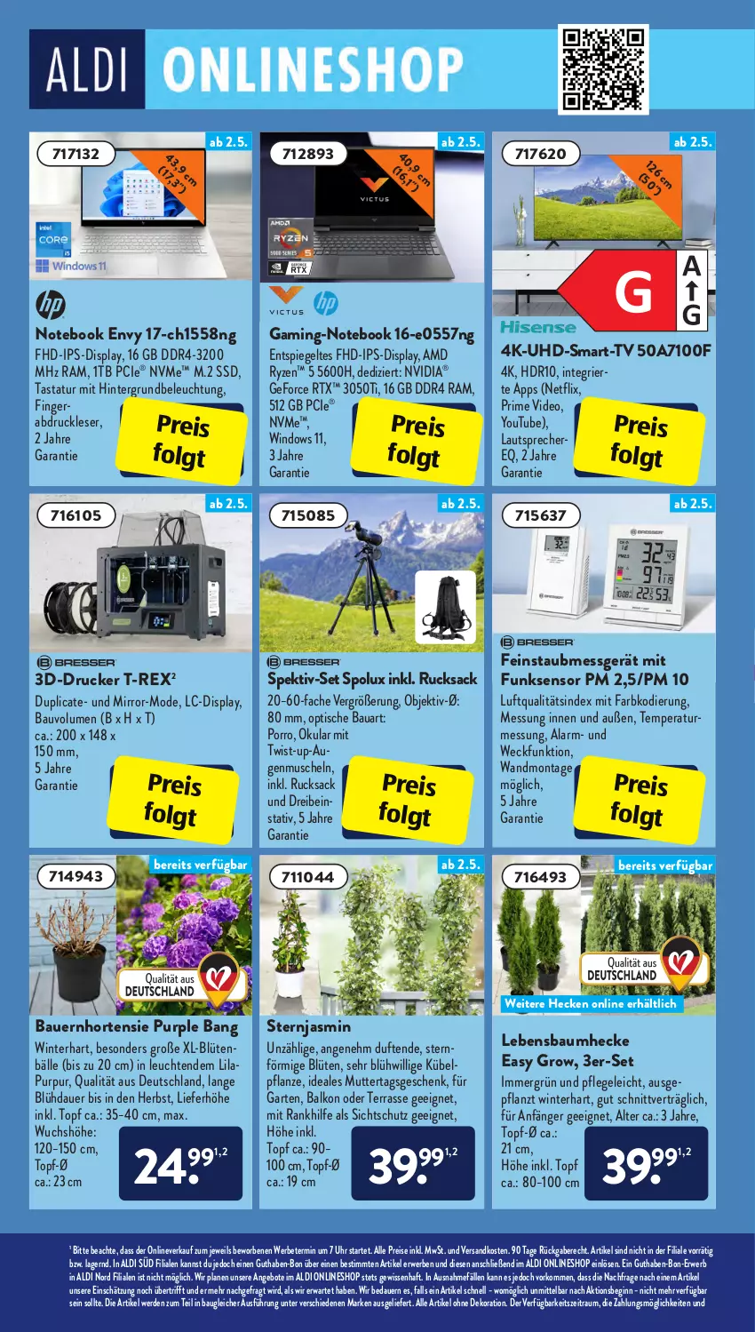 Aktueller Prospekt AldiSud - ALDI Aktuell - von 02.05 bis 05.05.2022 - strona 16 - produkty: aldi, angebot, angebote, auer, Bau, Bauer, beleuchtung, Blüte, dekoration, deo, drucker, eis, erde, Fahrrad, fahrradhelm, gaming notebook, Garten, geforce, gin, hortensie, HP, Intel, ips-display, lautsprecher, Leuchte, leuchten, LG, messer, Mode, Muscheln, ndk, netflix, notebook, nvidia, pflanze, reis, rtx, rucksack, rwe, ryzen, sac, spiegel, ssd, Tastatur, Ti, tisch, topf, Trockensauger, uhd, uhr, weck, Yo