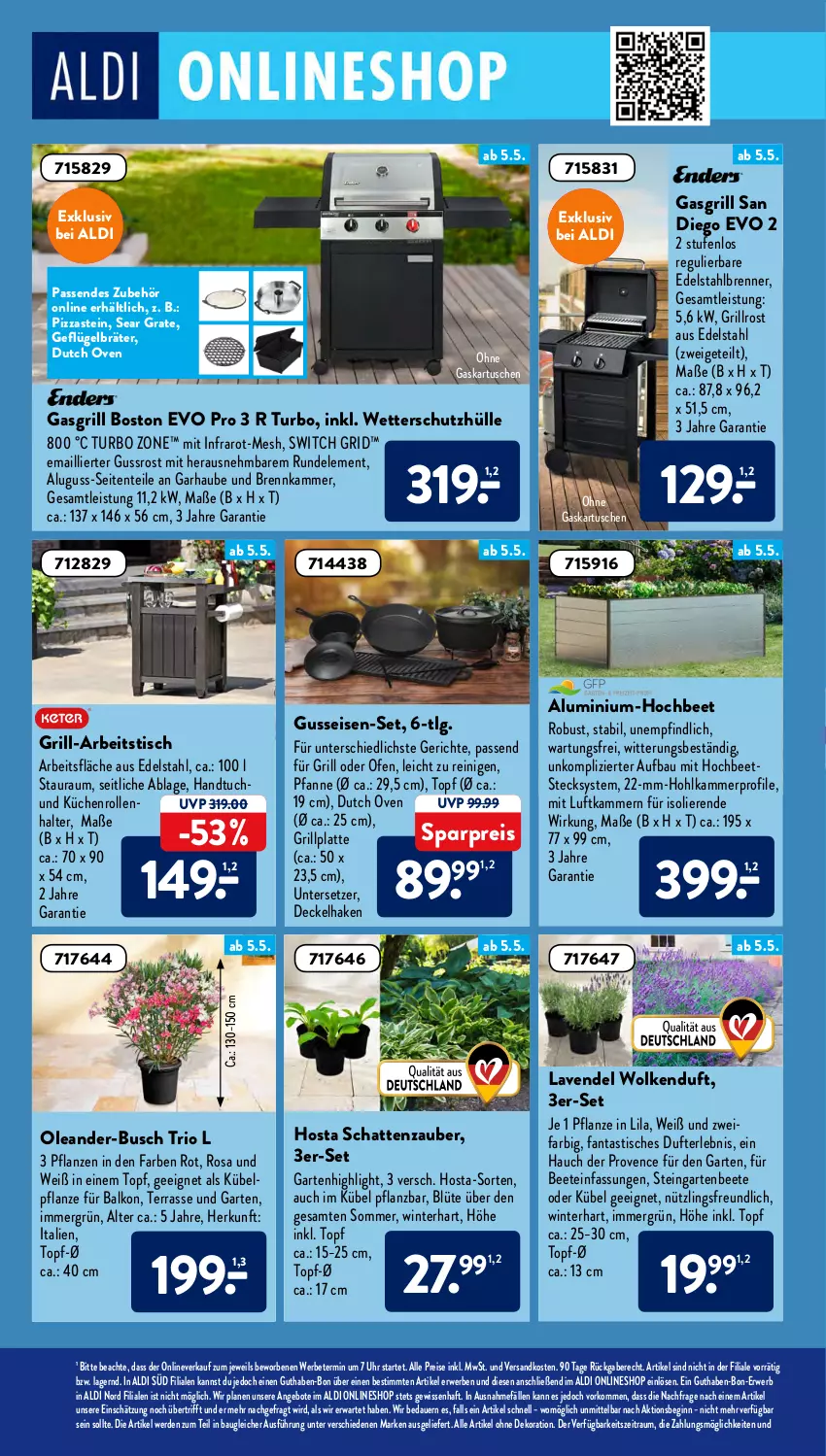 Aktueller Prospekt AldiSud - ALDI Aktuell - von 02.05 bis 05.05.2022 - strona 18 - produkty: aldi, alle artikel ohne dekoration, angebot, angebote, asti, auer, Bau, Blüte, decke, Deckel, decor, dekoration, edelstahl, eis, ente, erde, fanta, Garten, gasgrill, gin, grill, grillplatte, grillrost, handtuch, HDD, Holz, holzlasur, küche, Küchen, küchenrolle, küchenrollen, latte, lavendel, LG, ndk, Ofen, pfanne, pflanze, pflanzen, pizza, reis, rwe, säge, schutzhülle, Ti, tisch, topf, tuc, uhr, Untersetzer, wok